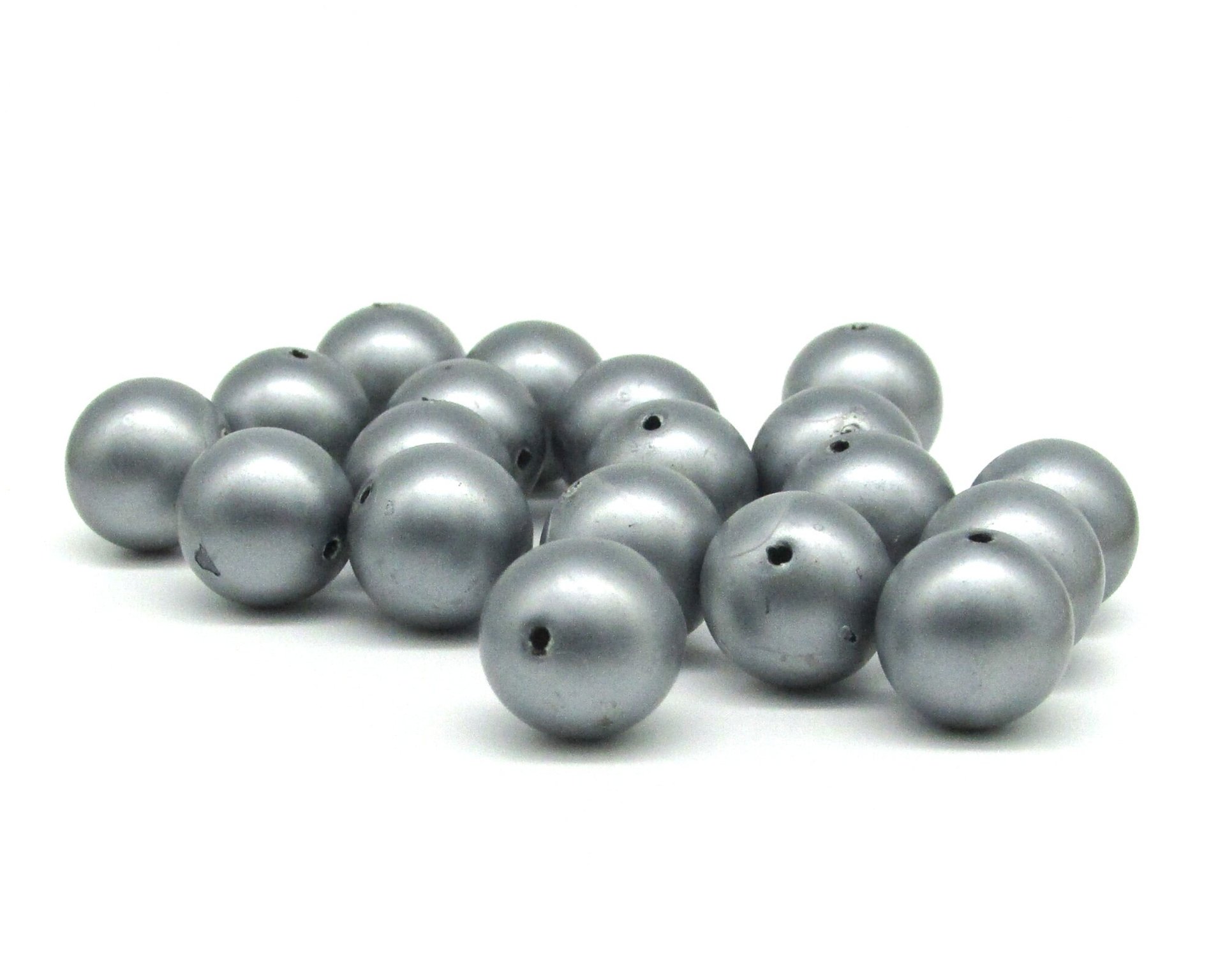 Vintage Plastic Pearls 12mm 14mm Round Gray Beads