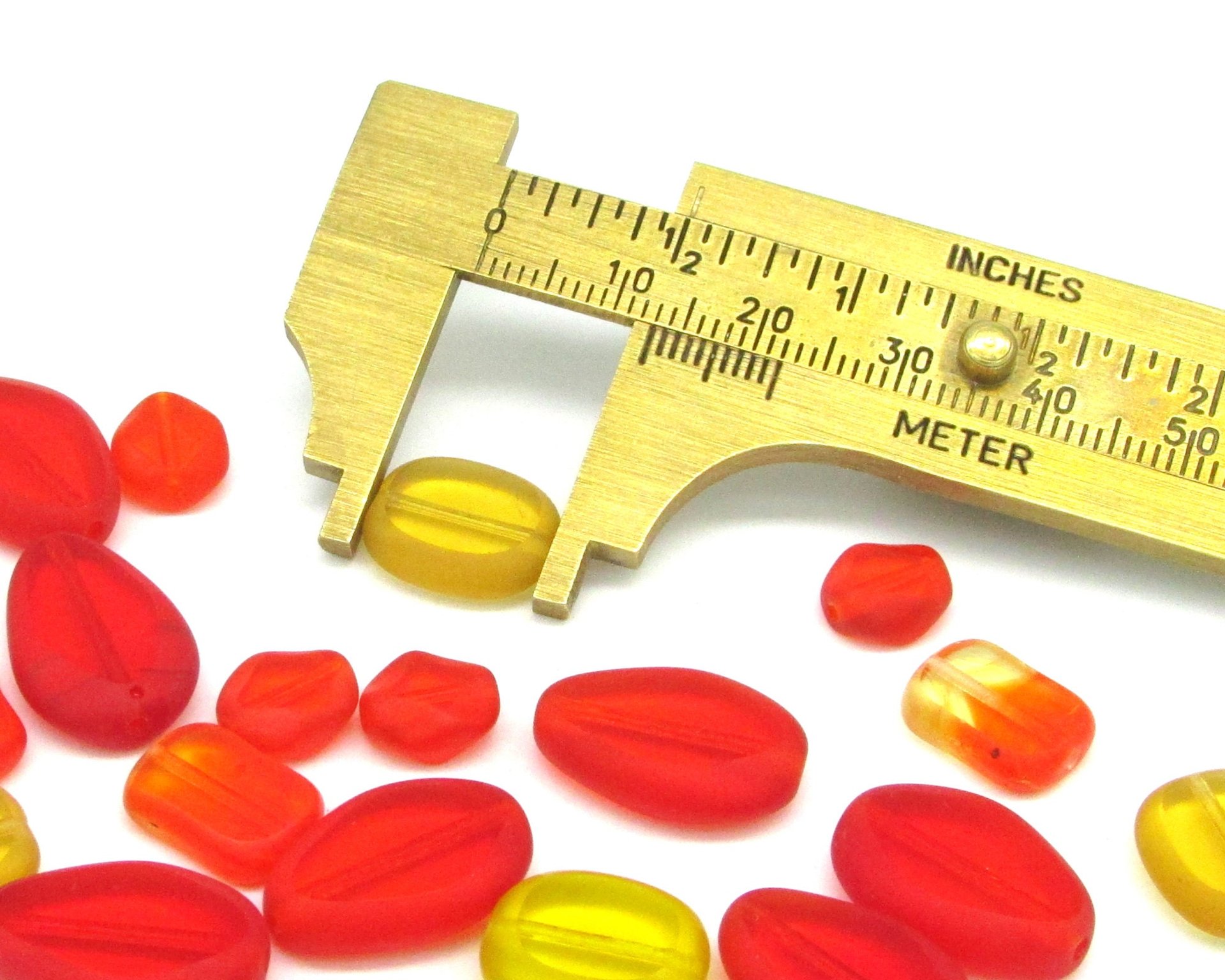 Flat Czech Glass Window Beads, Orange and Yellow Mix