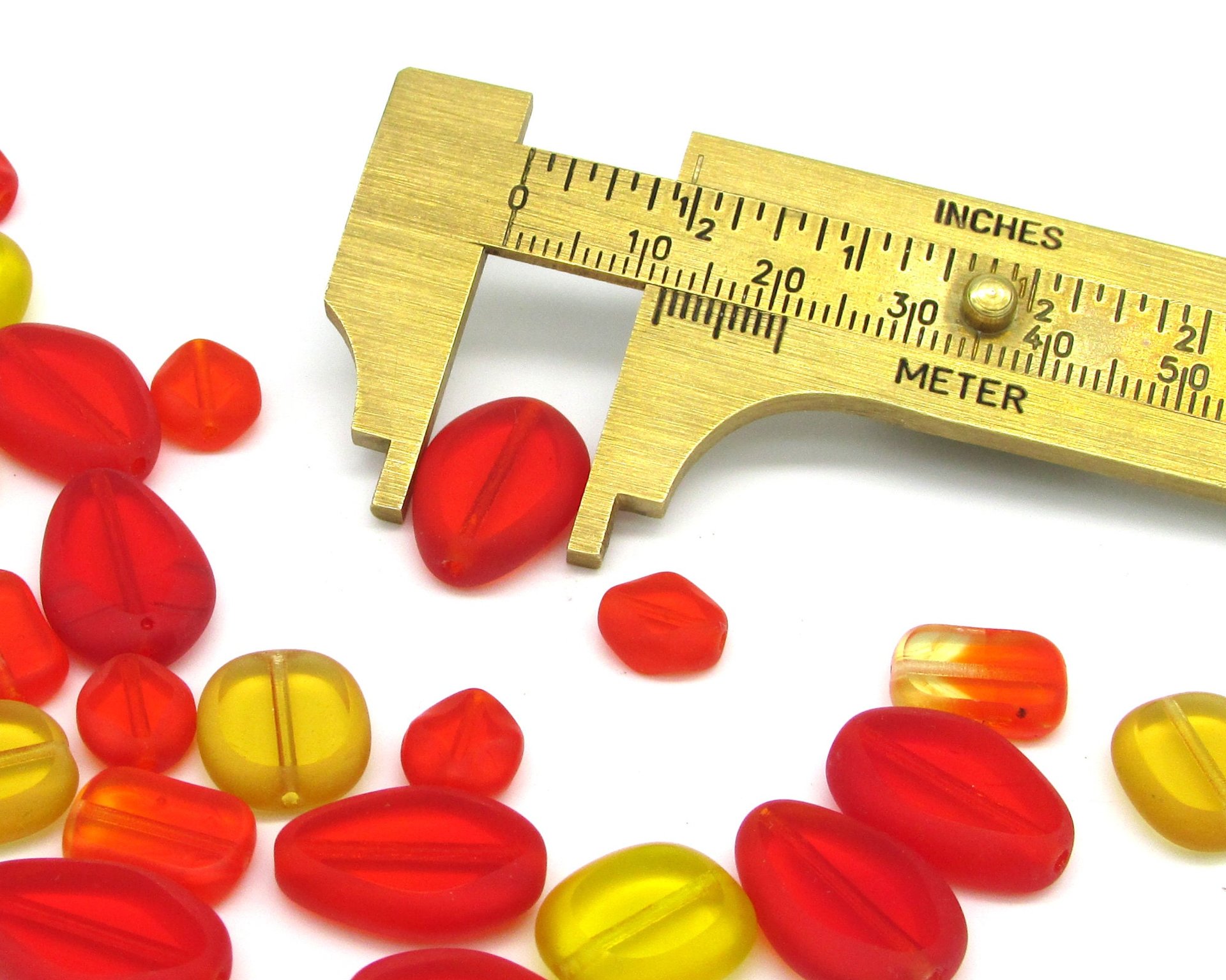 Flat Czech Glass Window Beads, Orange and Yellow Mix