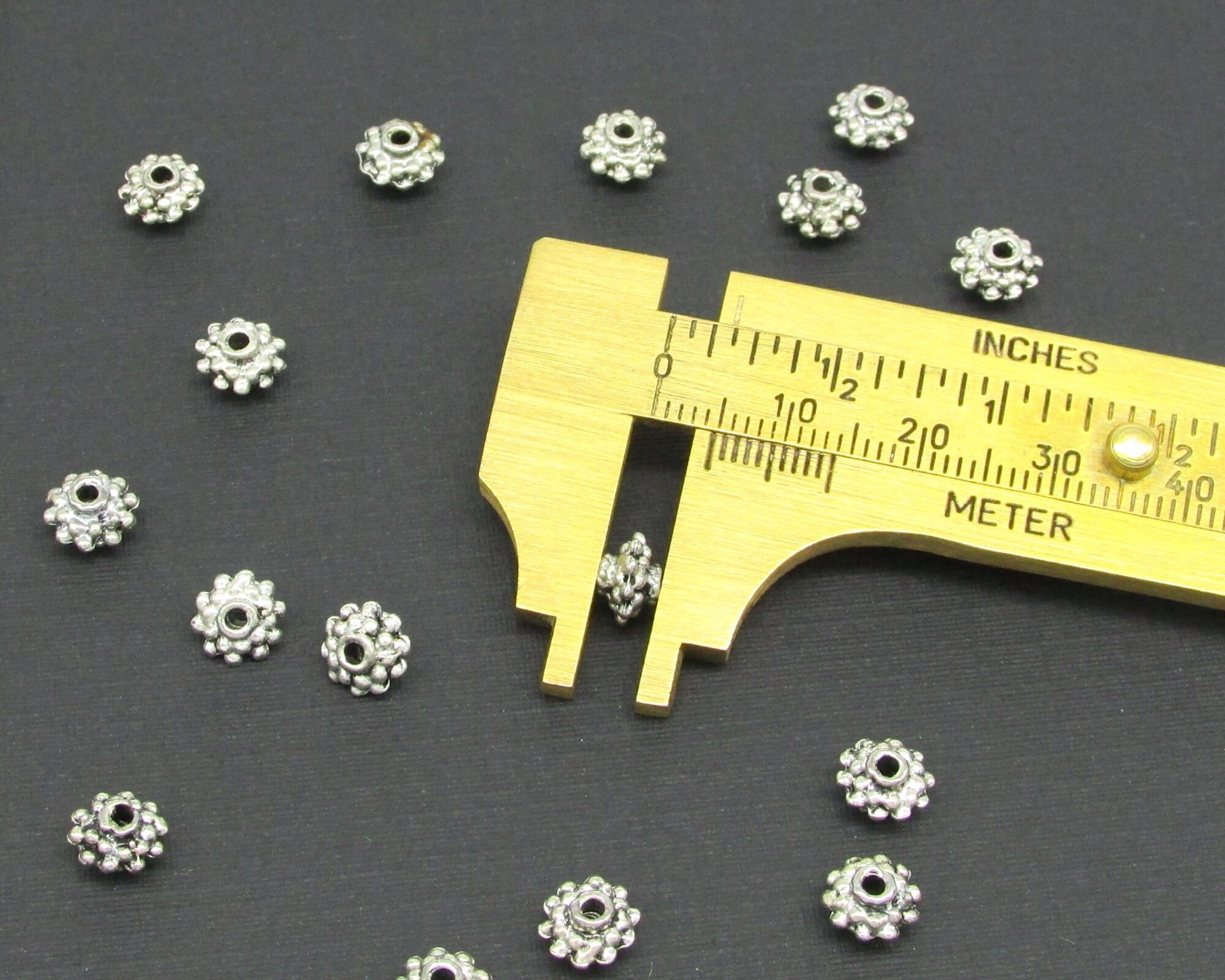 Silver-Plated Double Daisy Rondelles, 4.5x7mm Small Spacer Beads (17)