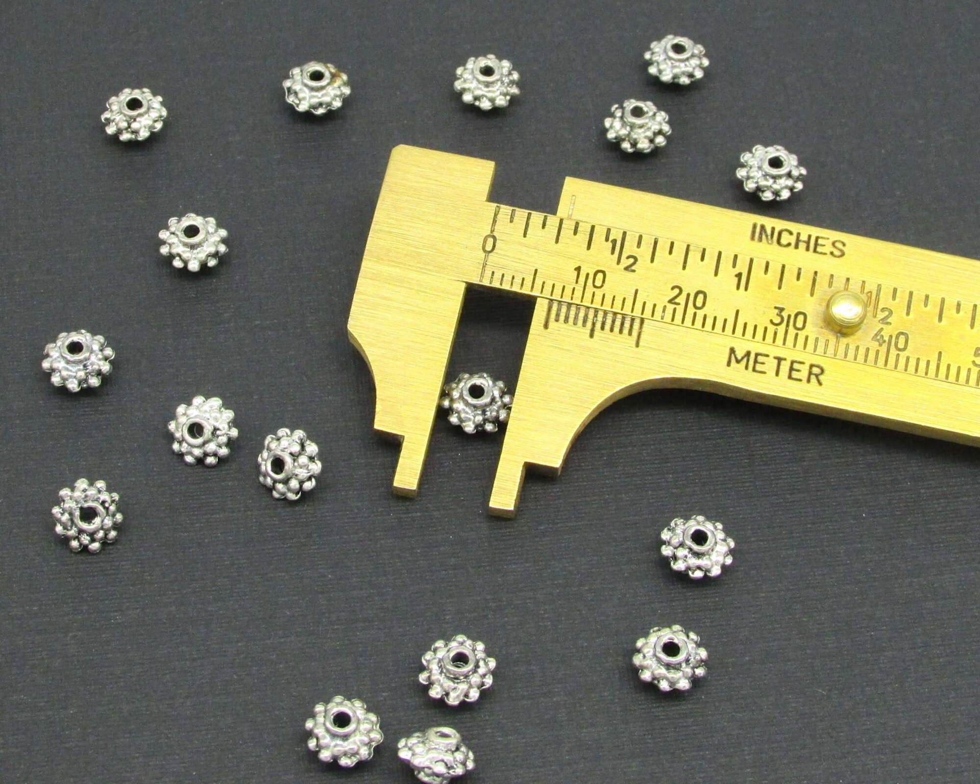 Silver-Plated Double Daisy Rondelles, 4.5x7mm Small Spacer Beads (17)