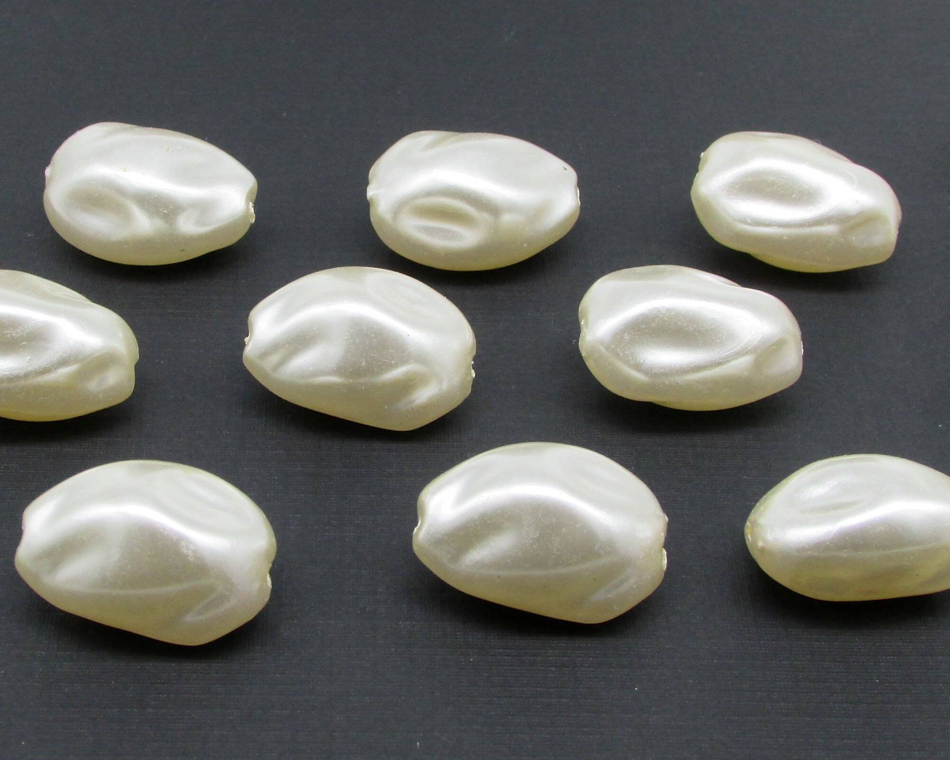 Vintage Cream Lustre Beads, 25x17mm Baroque Oval Plastic Pearls (12)