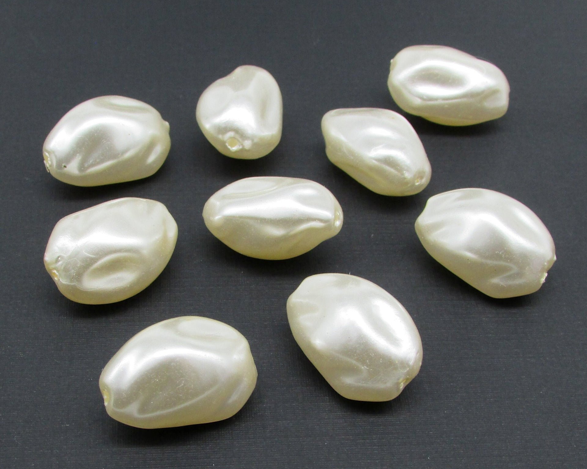 Vintage Cream Lustre Beads, 25x17mm Baroque Oval Plastic Pearls (12)