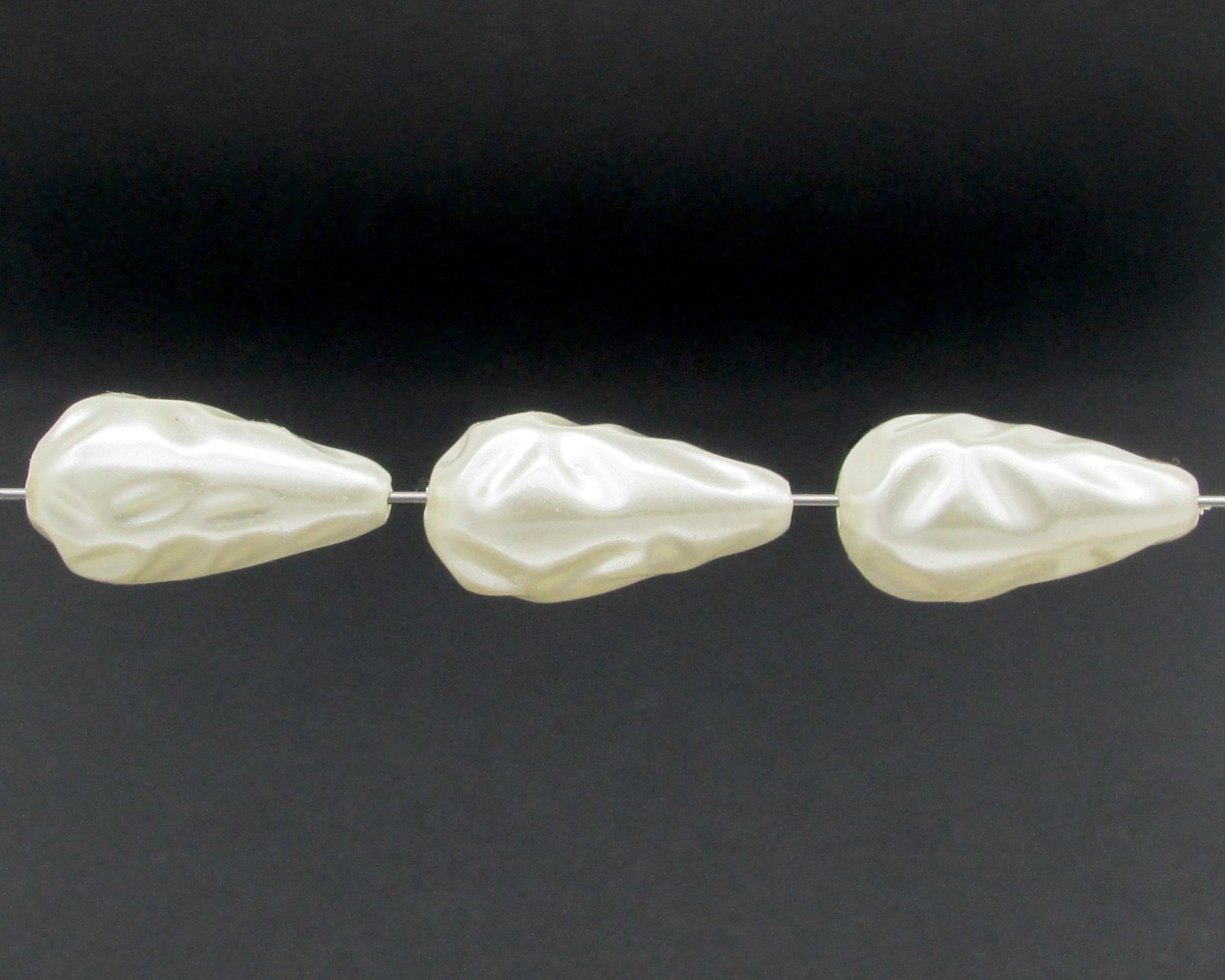22x11.5mm Cream Teardrops, Vintage 27x13.5mm Beads,  30x15.75mm Textured Plastic Pearls