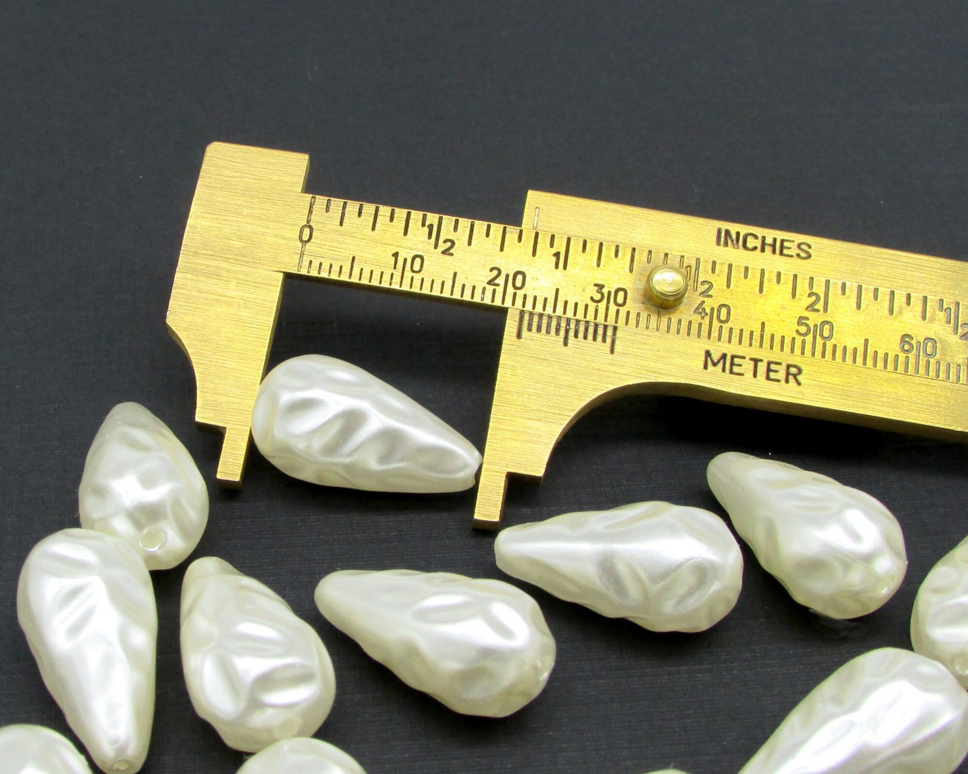 22x11.5mm Cream Teardrops, Vintage 27x13.5mm Beads,  30x15.75mm Textured Plastic Pearls