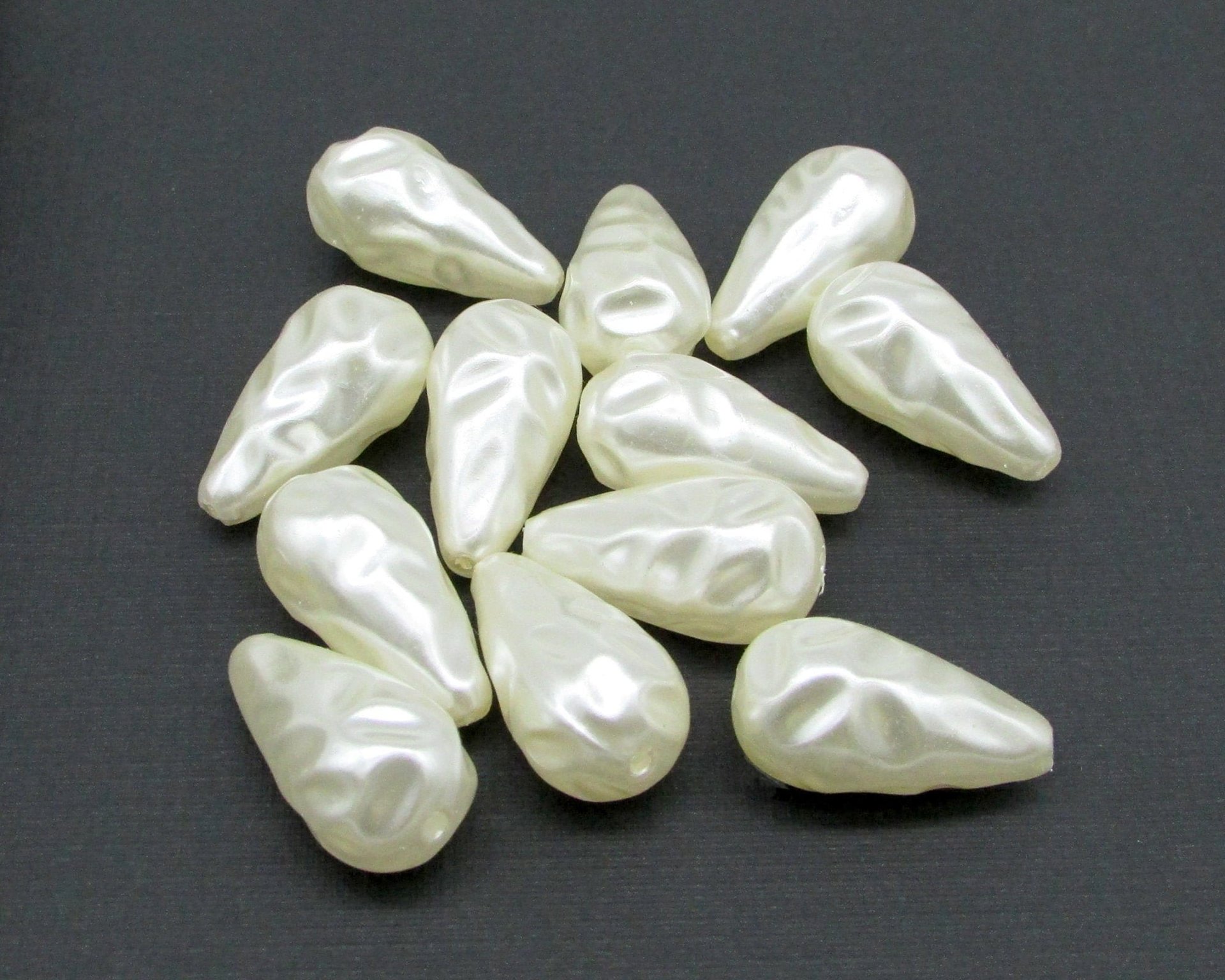 22x11.5mm Cream Teardrops, Vintage 27x13.5mm Beads,  30x15.75mm Textured Plastic Pearls