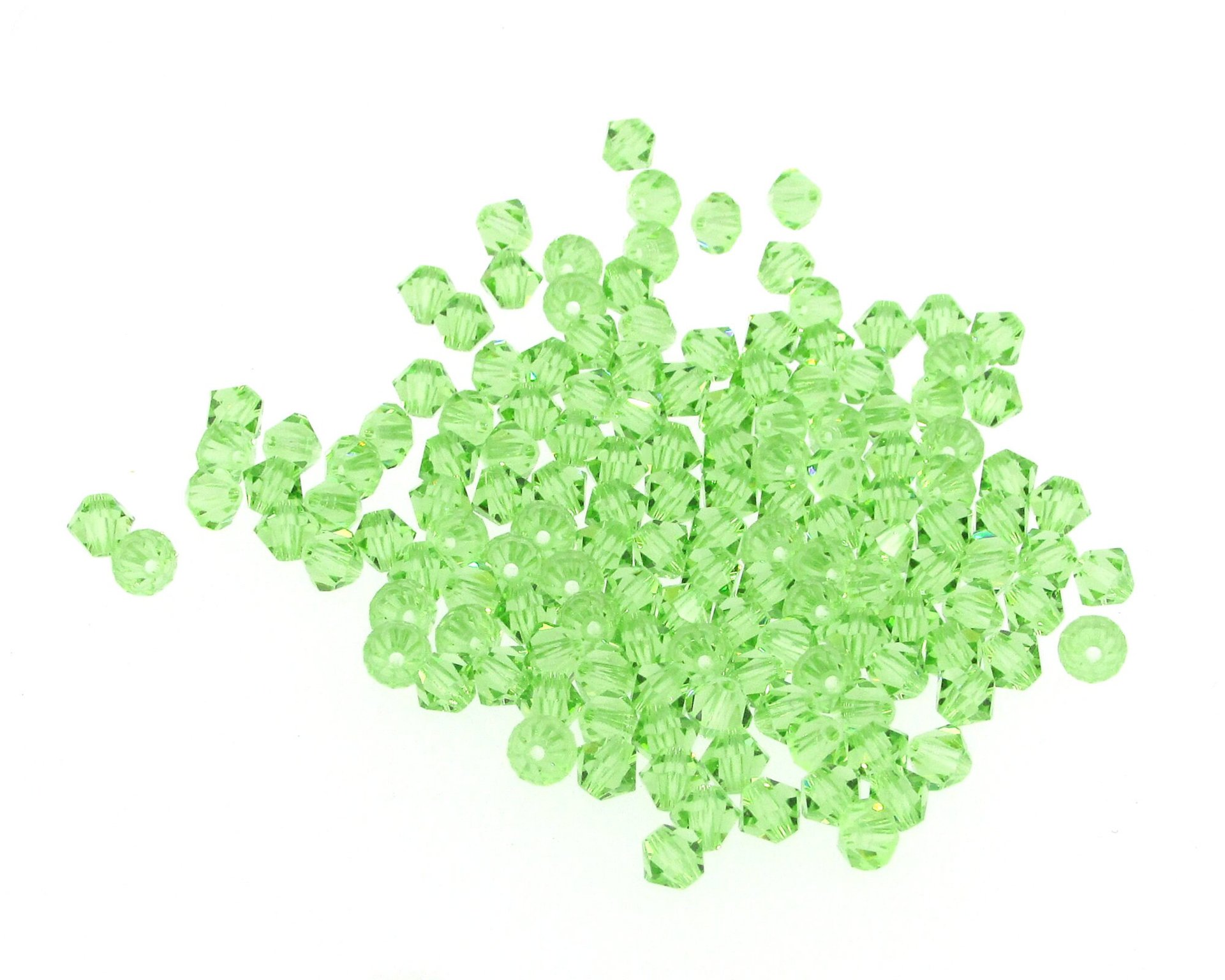 4mm Faceted Bicone Beads, Translucent Peridot Green Vintage Machine Cut Crystal Spacers