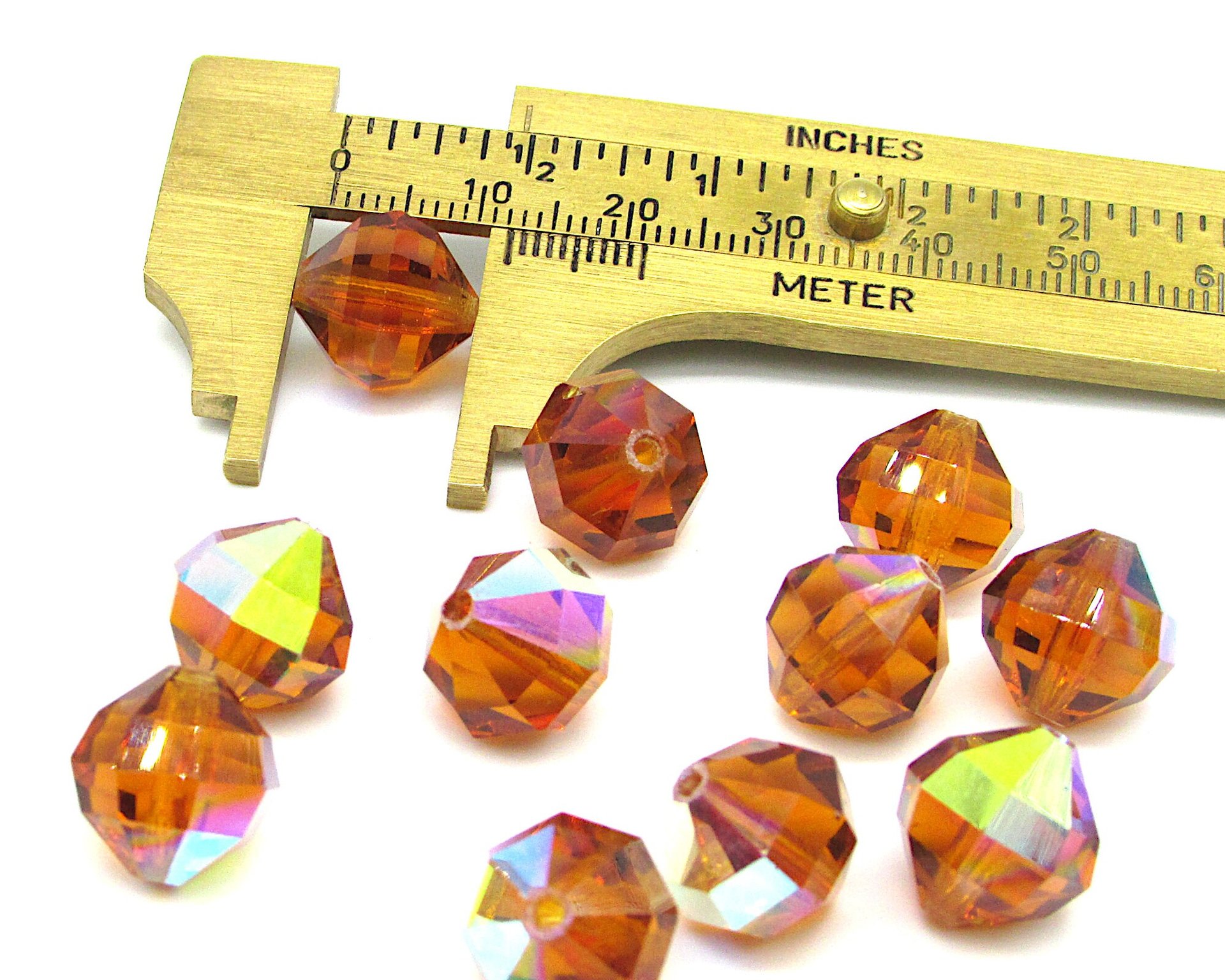 12x12mm Faceted Octagon Beads, Vintage Topaz AB Machine-Cut Iridescent Crystal Polygons (12)