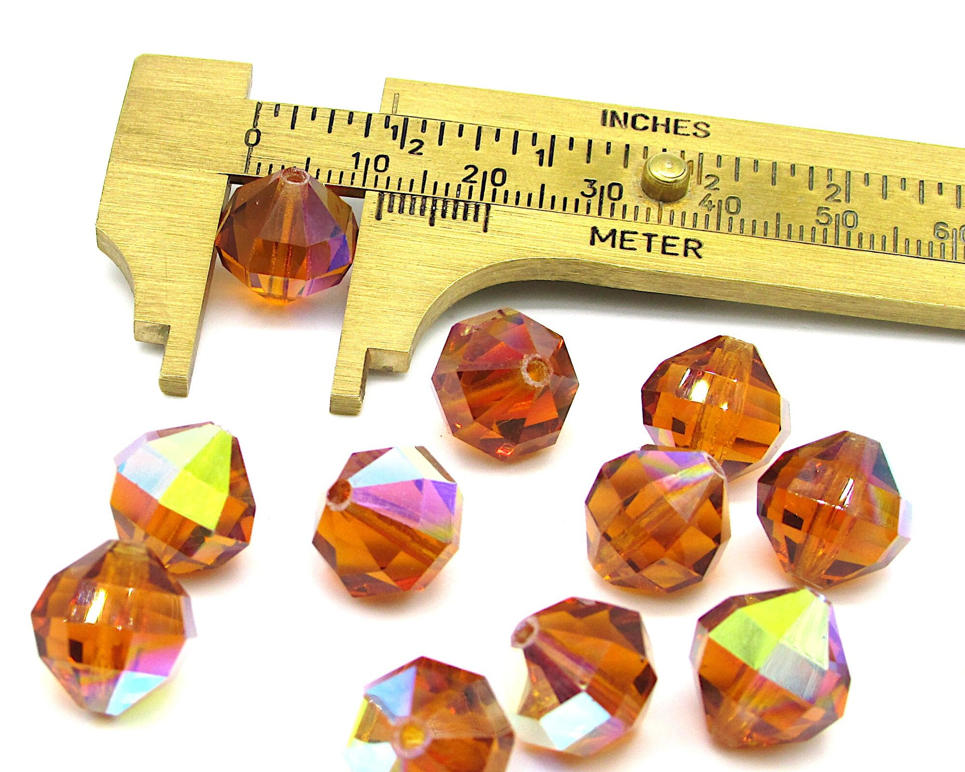 12x12mm Faceted Octagon Beads, Vintage Topaz AB Machine-Cut Iridescent Crystal Polygons (12)