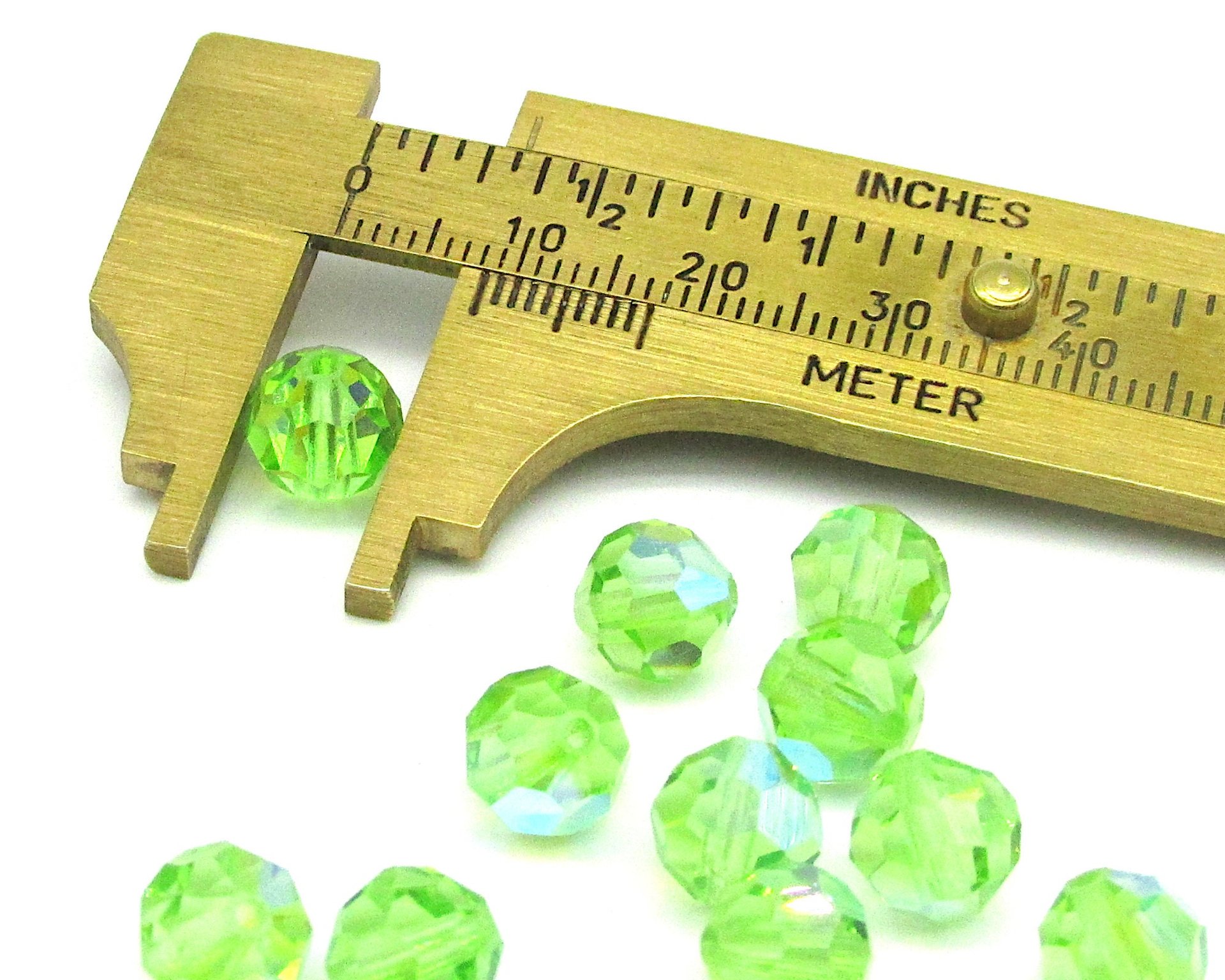 Vintage 8mm Faceted Rounds, Peridot AB Machine Cut Crystal Beads