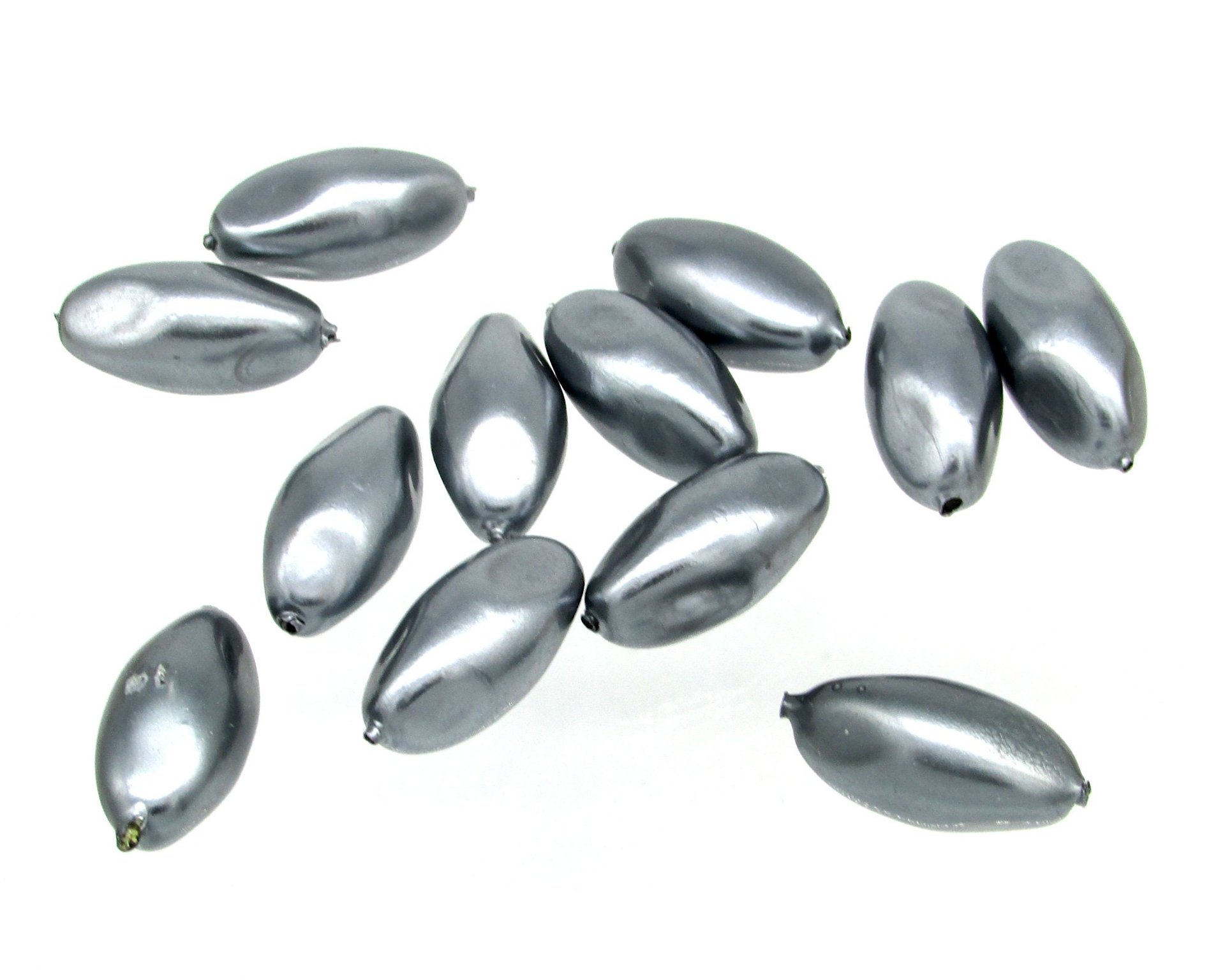20x10mm Tapered Baroque Oval Beads, Dark Gray Plastic Pearls