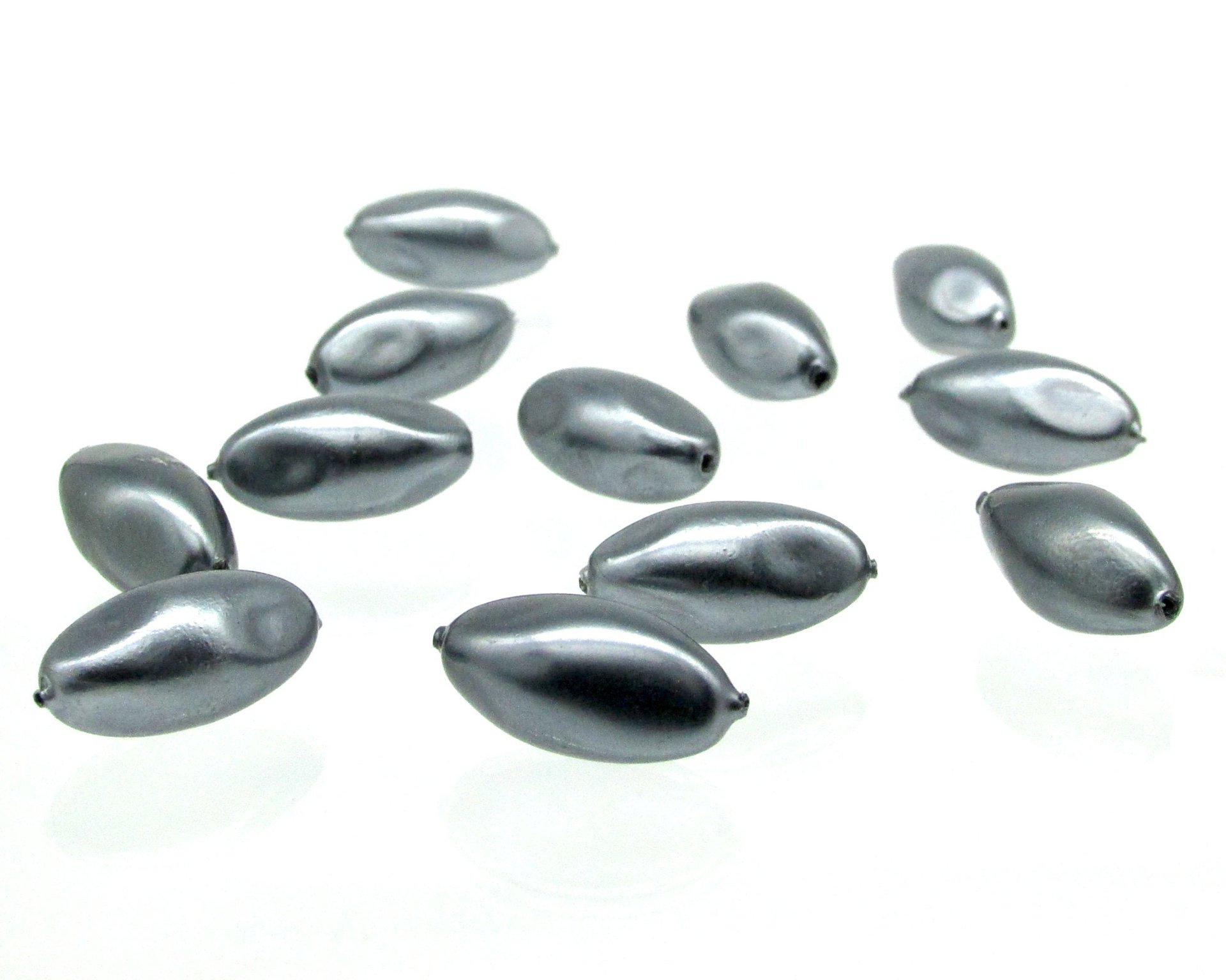 20x10mm Tapered Baroque Oval Beads, Dark Gray Plastic Pearls