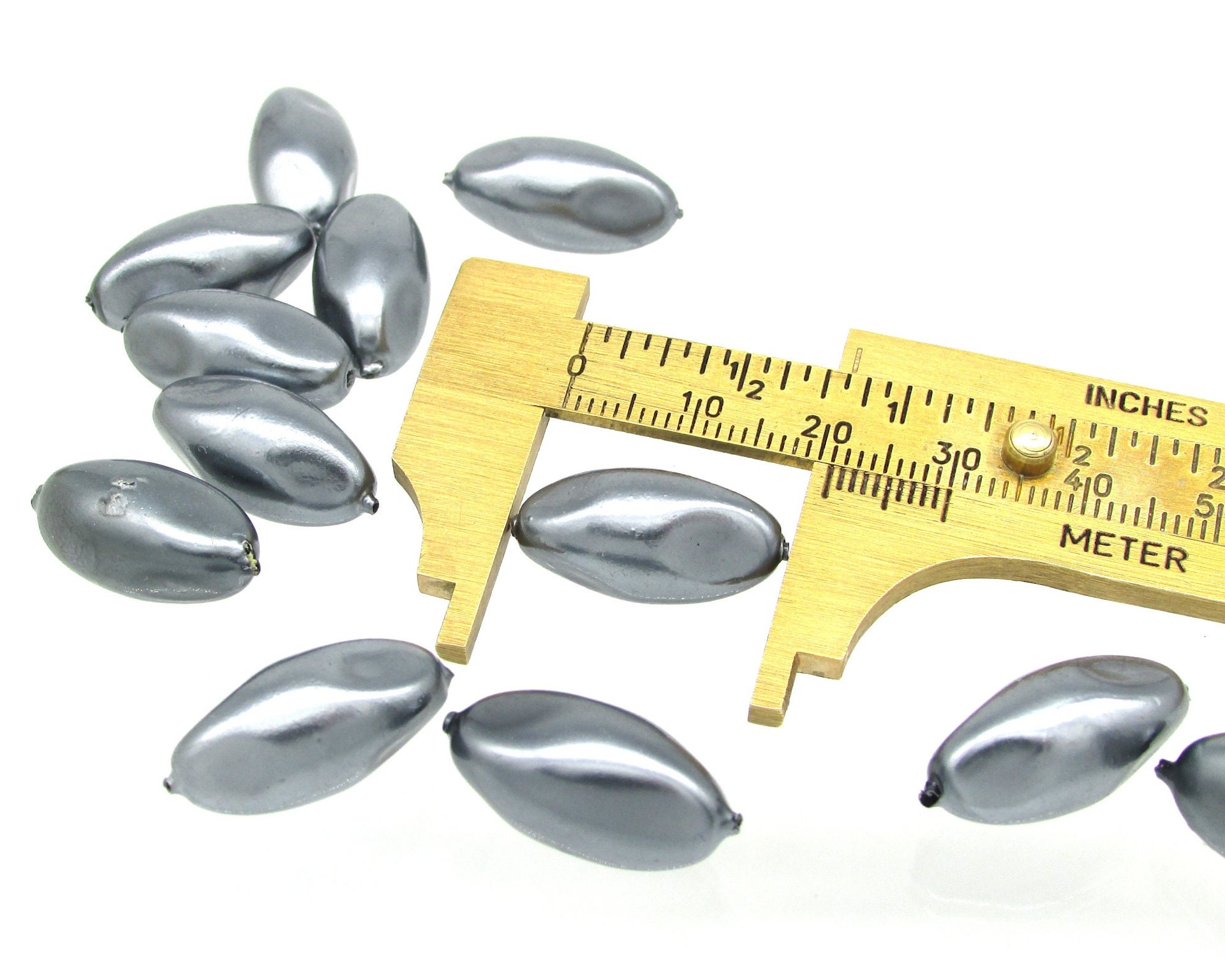20x10mm Tapered Baroque Oval Beads, Dark Gray Plastic Pearls