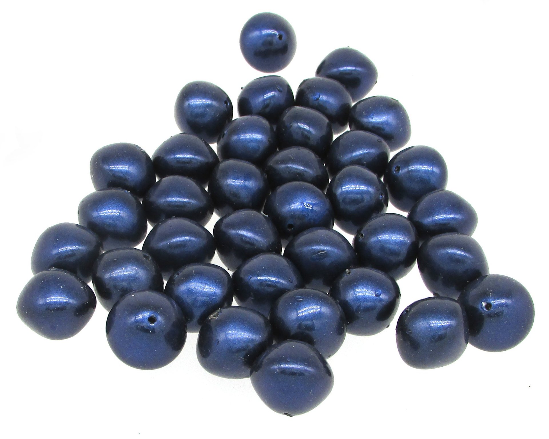 15mm Chubby Rondelles, Vintage 1960's Opaque Midnight Blue Plastic Pearls