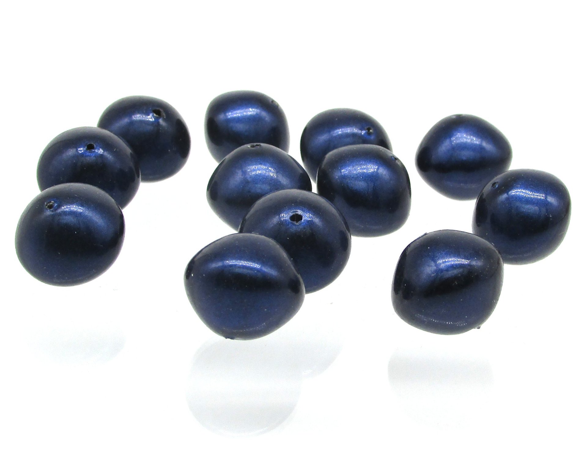 15mm Chubby Rondelles, Vintage 1960's Opaque Midnight Blue Plastic Pearls