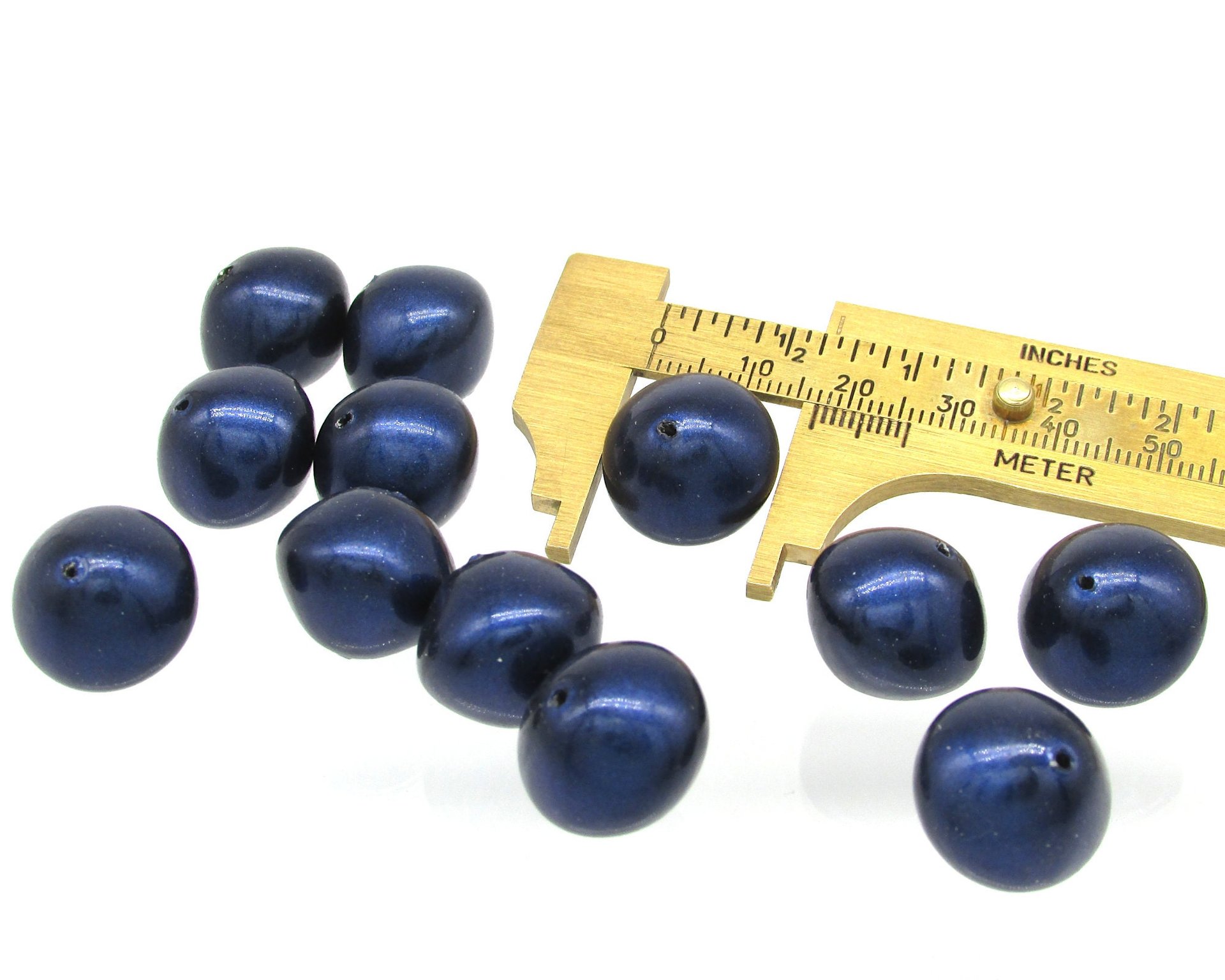 15mm Chubby Rondelles, Vintage 1960's Opaque Midnight Blue Plastic Pearls