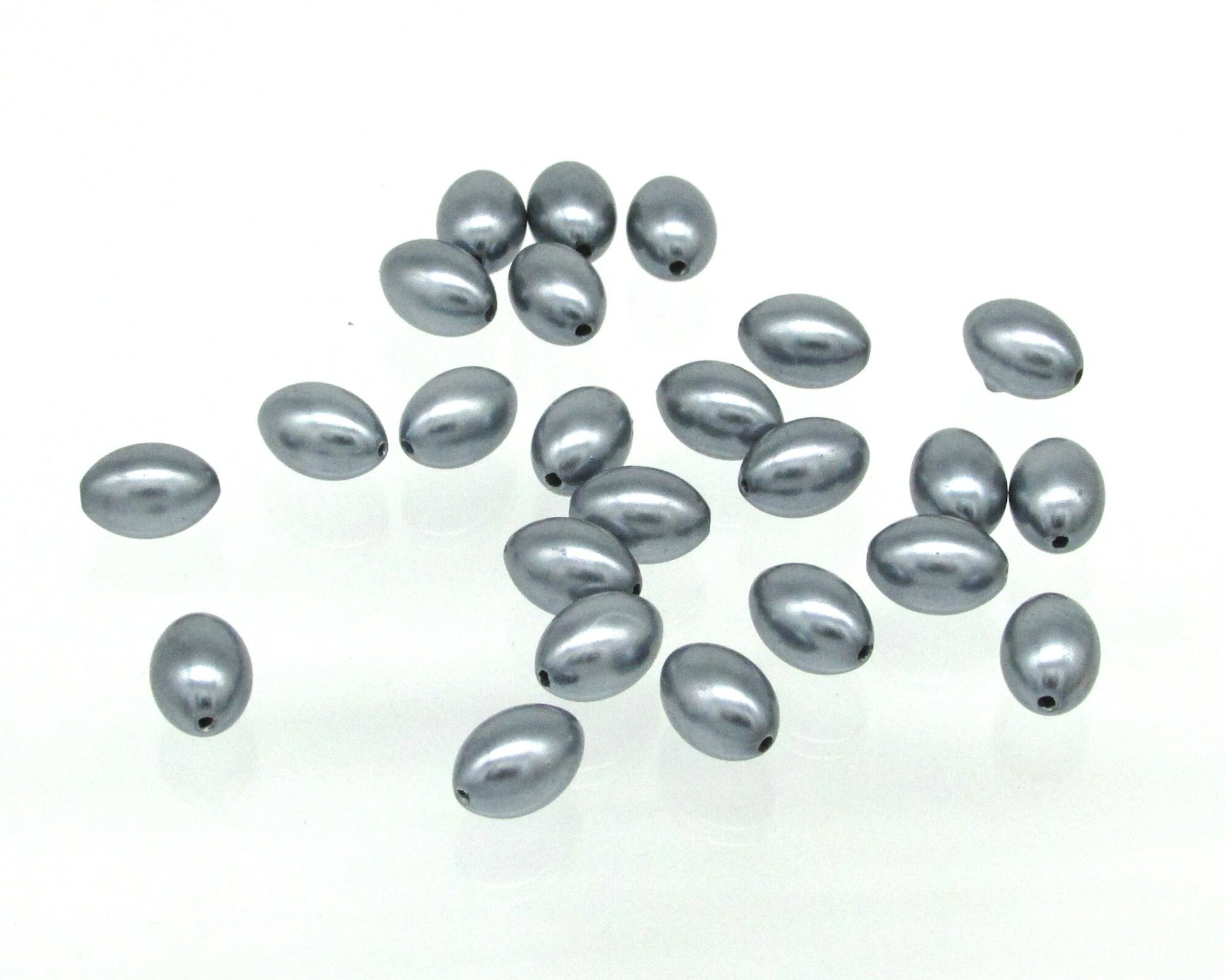 11.5x8mm Oval Beads, Opaque Dark Gray Tapered Barrels, Vintage Plastic Rice Pearls (24)
