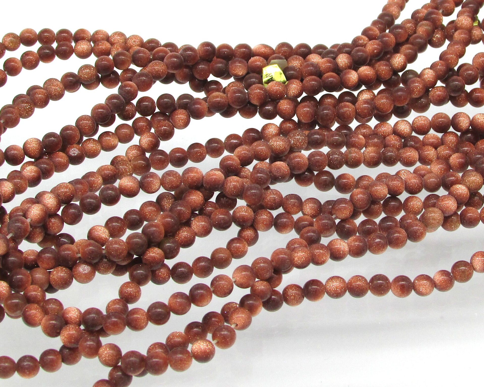 Goldstone Beads, 16" Strand 4mm 6mm Round Sparkly Metallic Copper Glass Spacers
