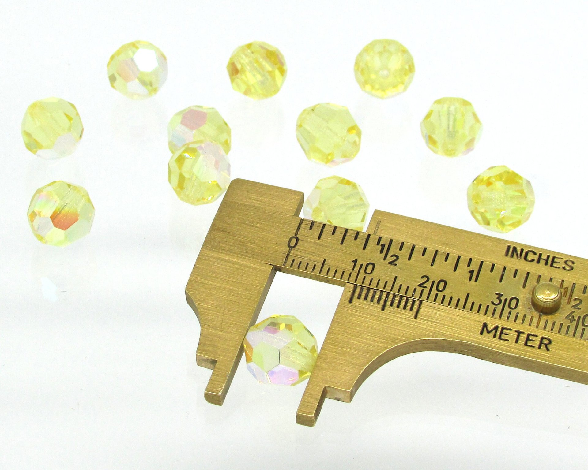 10mm Faceted Round Beads, Vintage Jonquil AB Czech Machine Cut Crystal (12)