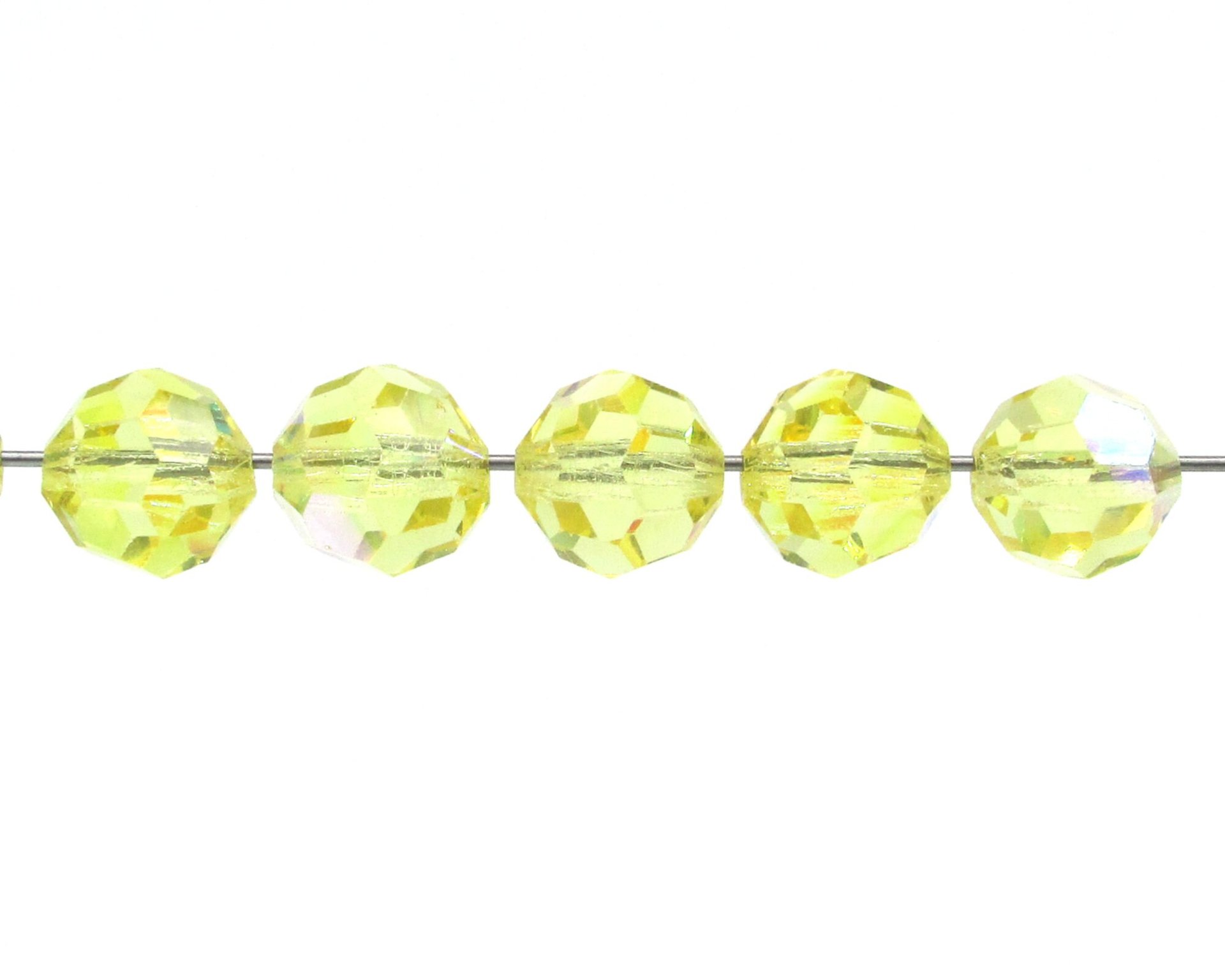10mm Faceted Round Beads, Vintage Jonquil AB Czech Machine Cut Crystal (12)