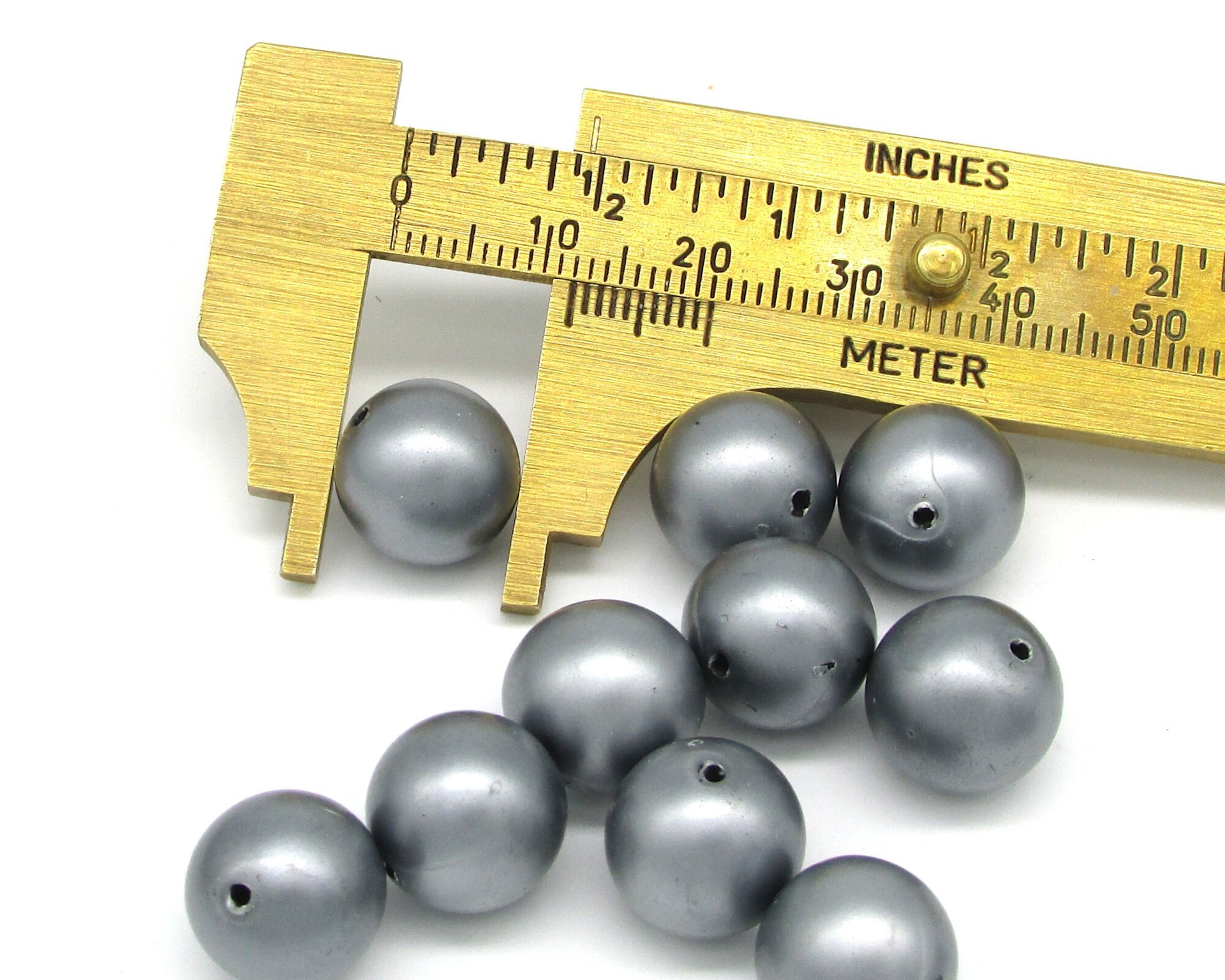 Vintage Plastic Pearls 12mm 14mm Round Gray Beads