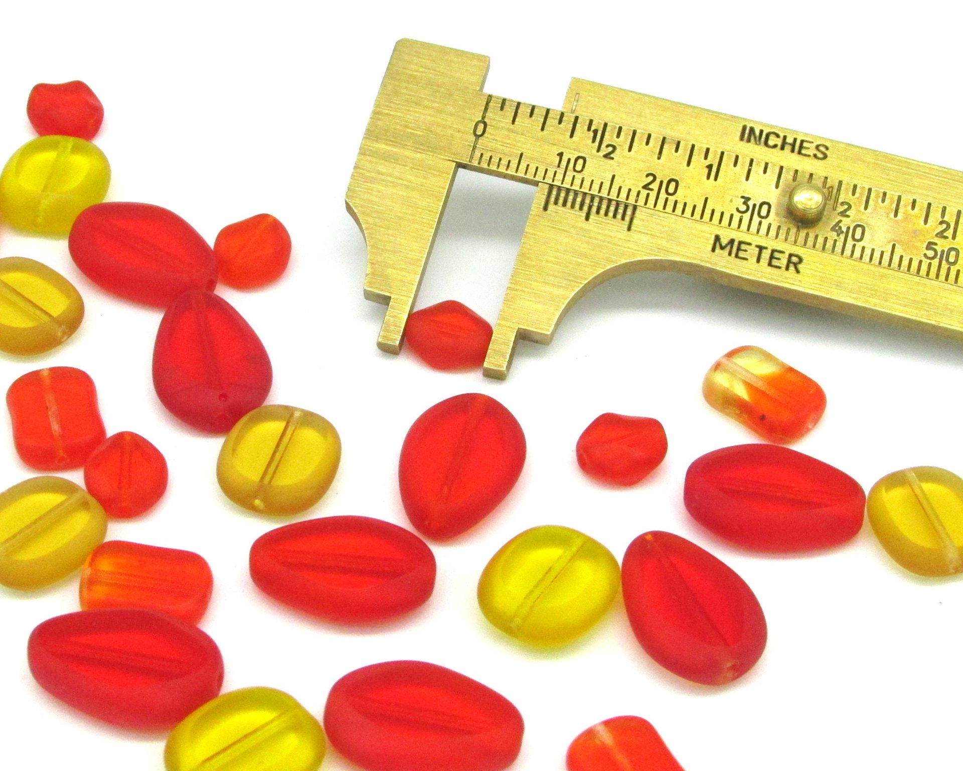Flat Czech Glass Window Beads, Orange and Yellow Mix