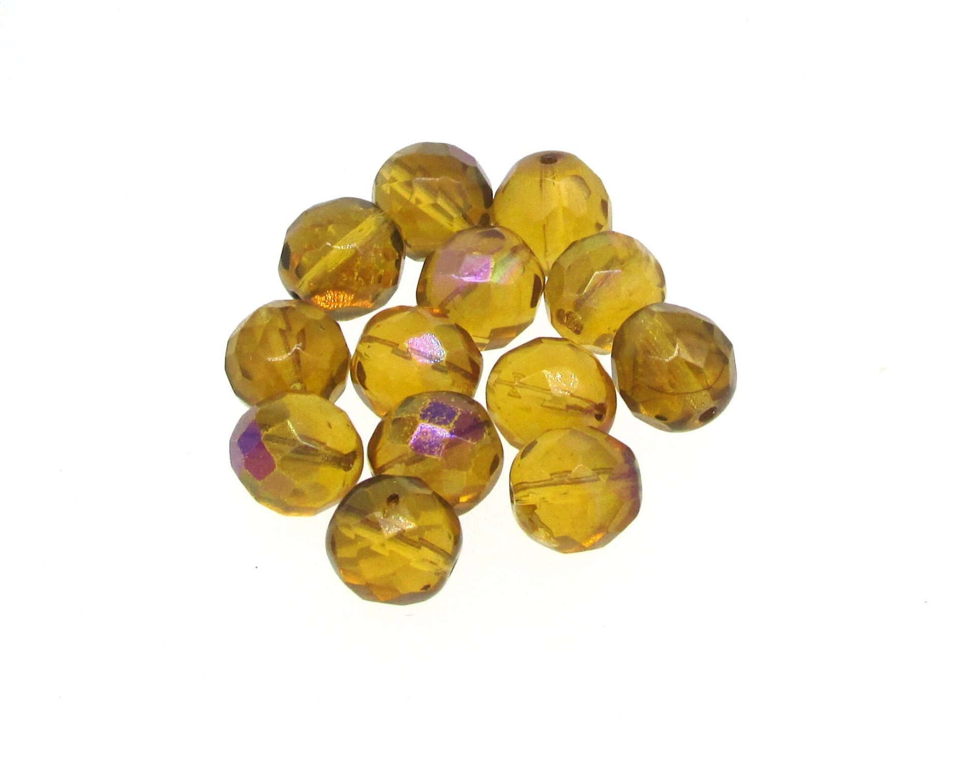 10mm Round Faceted Topaz Czech Glass Beads