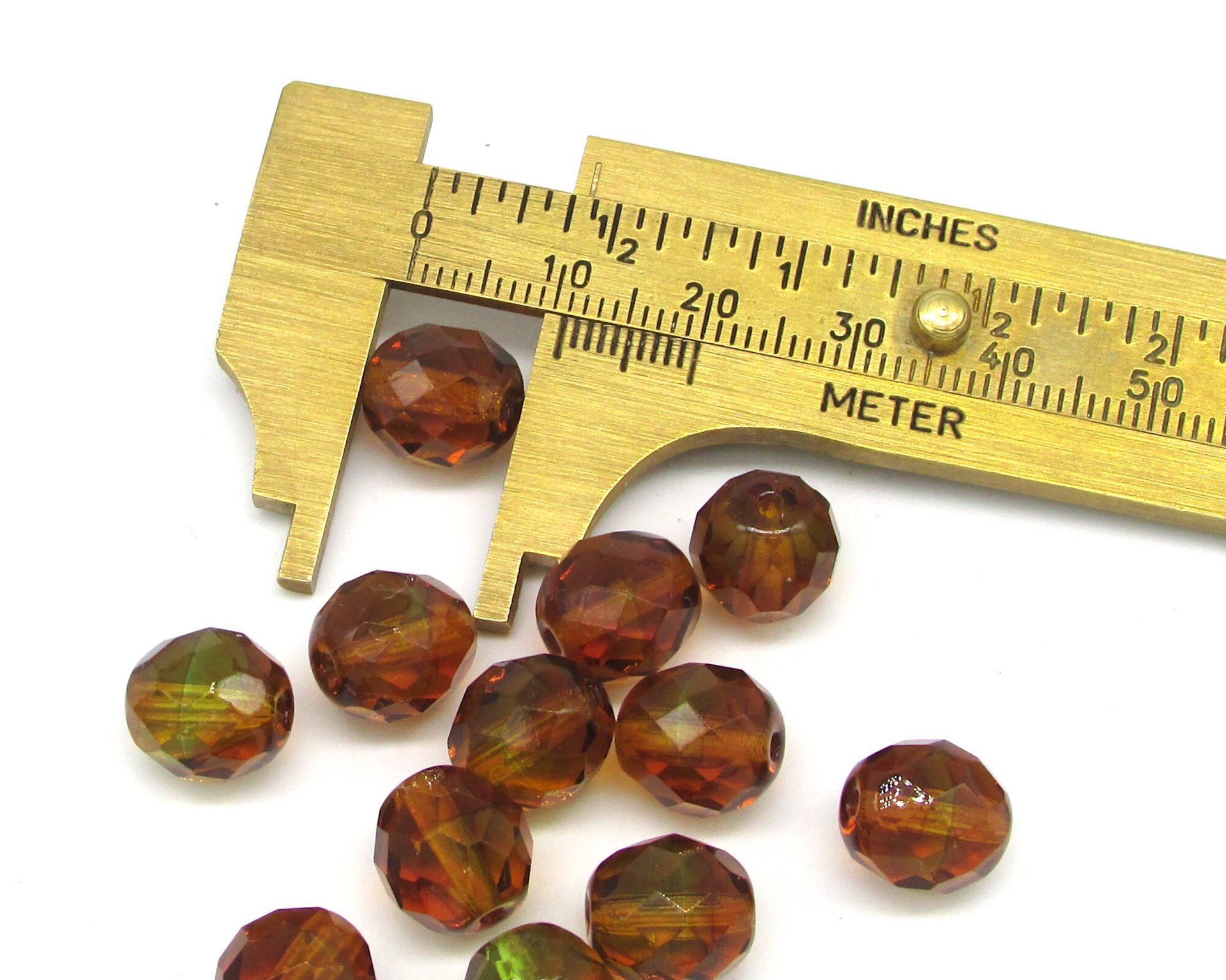 10mm Round Faceted Topaz Czech Glass Beads