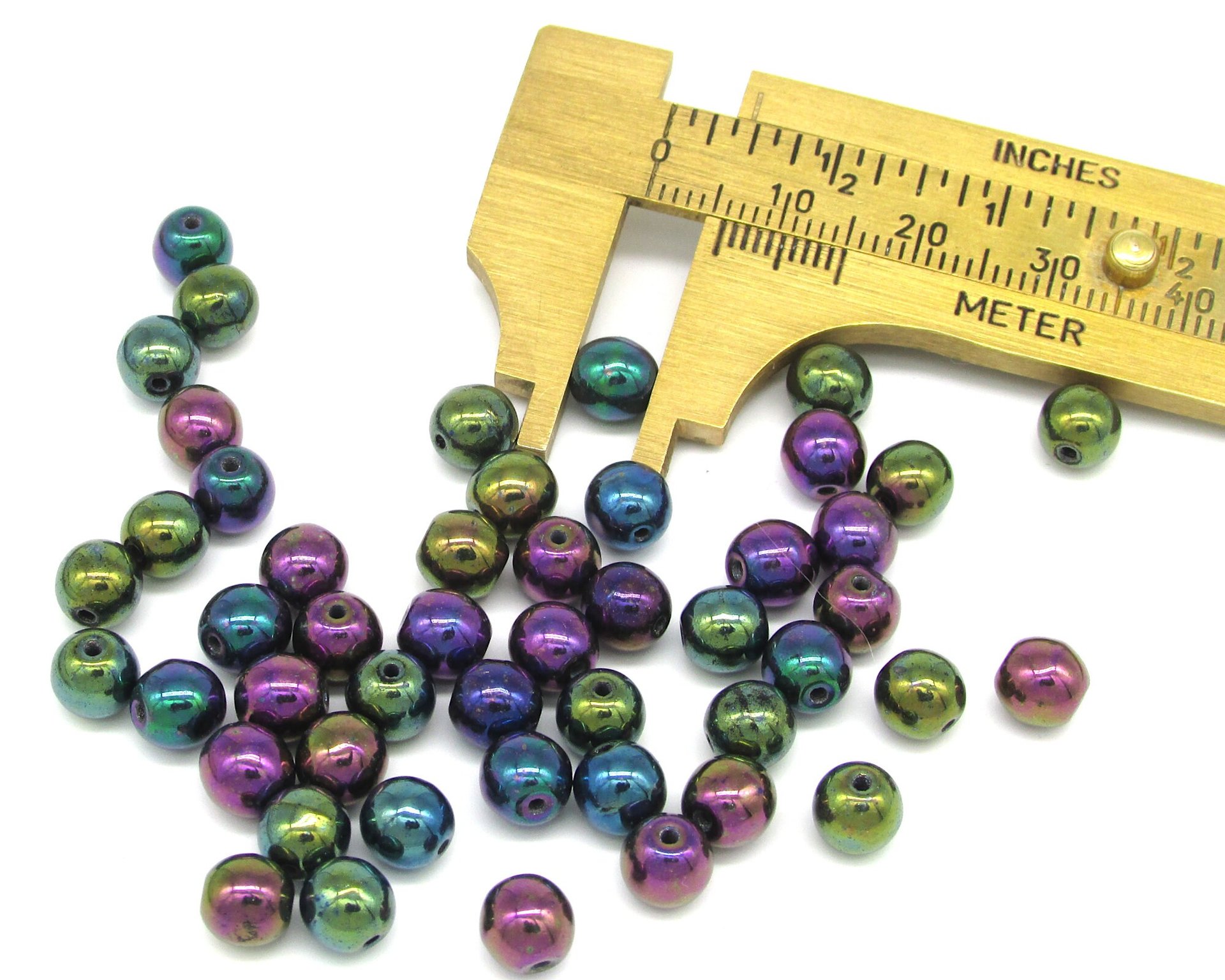 6mm Round Beads, Metallic Purple Iris Druk Czech Pressed Glass Druk Spacers (50)