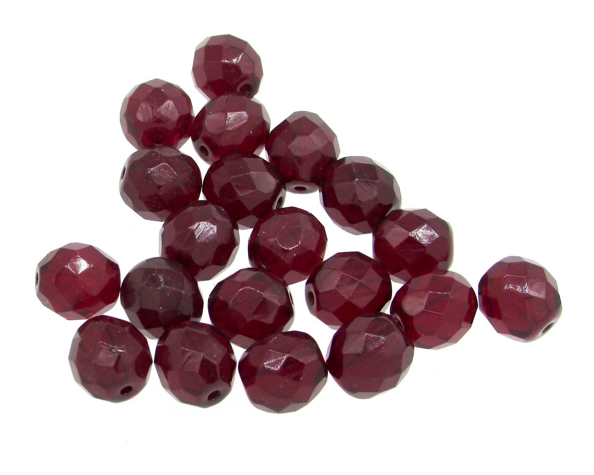 10mm Faceted Round Beads, Translucent Red Czech Fire Polished Glass Spacers, Bright Siam AB or Rich Garnet Shades