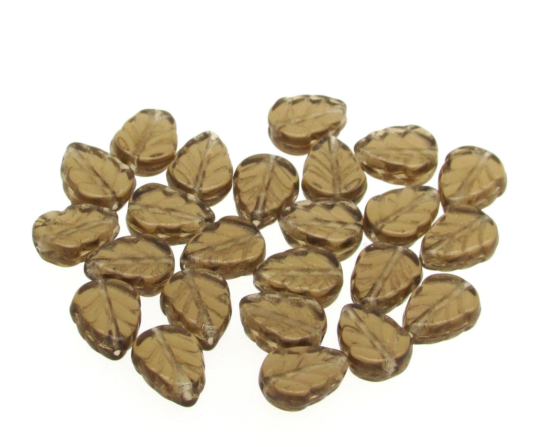 Flat Leaf Beads, Czech Pressed Glass 10x8mm Veined Birch