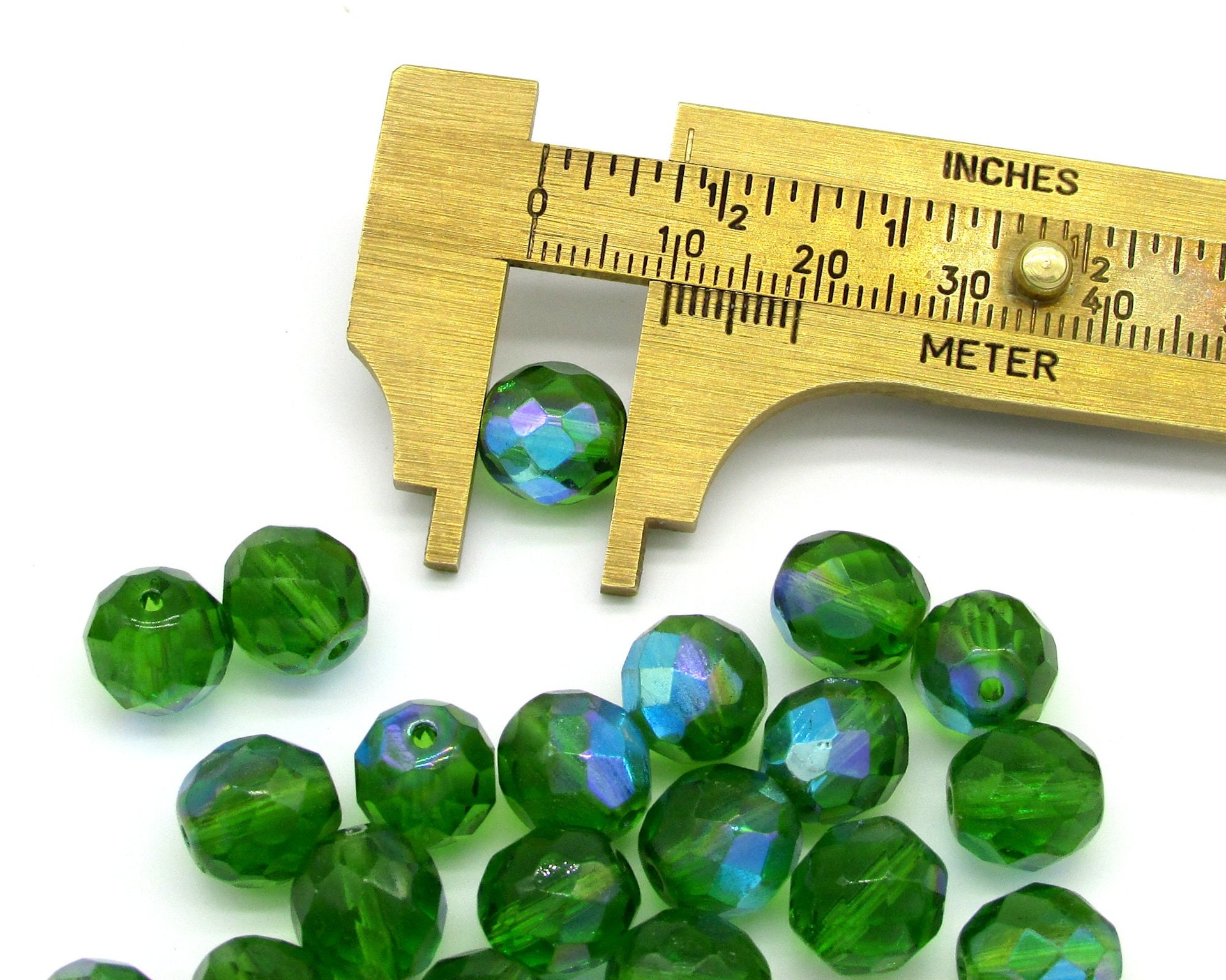 Green 10mm Faceted Rounds, Czech Glass Beads, Choose a Shade