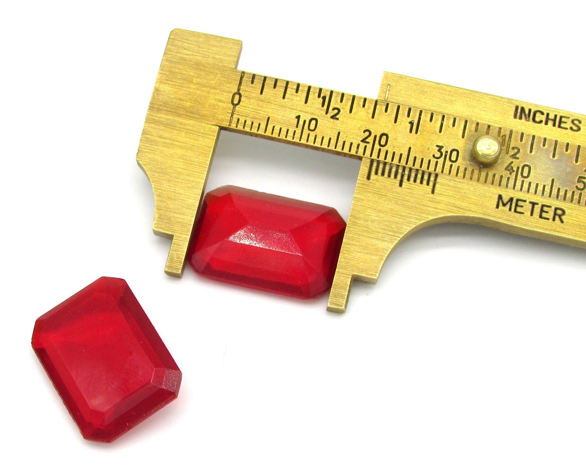 Vintage 20x14mm Octagon Baguettes, Translucent Siam Red Glass Gems