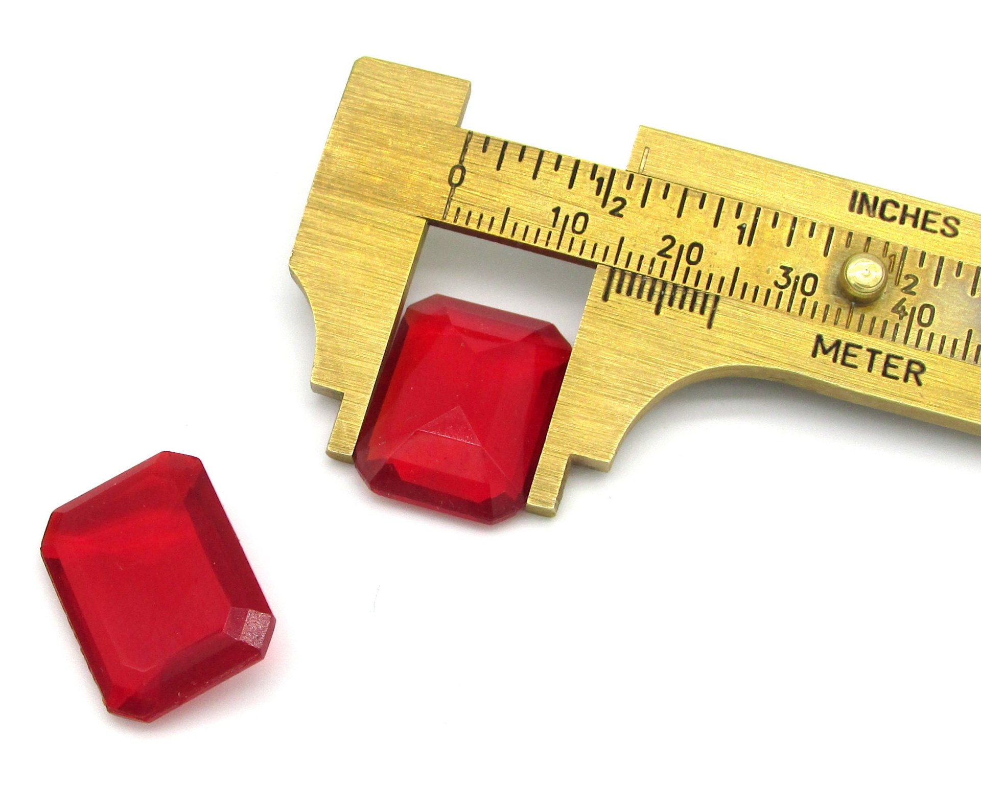 Vintage 20x14mm Octagon Baguettes, Translucent Siam Red Glass Gems