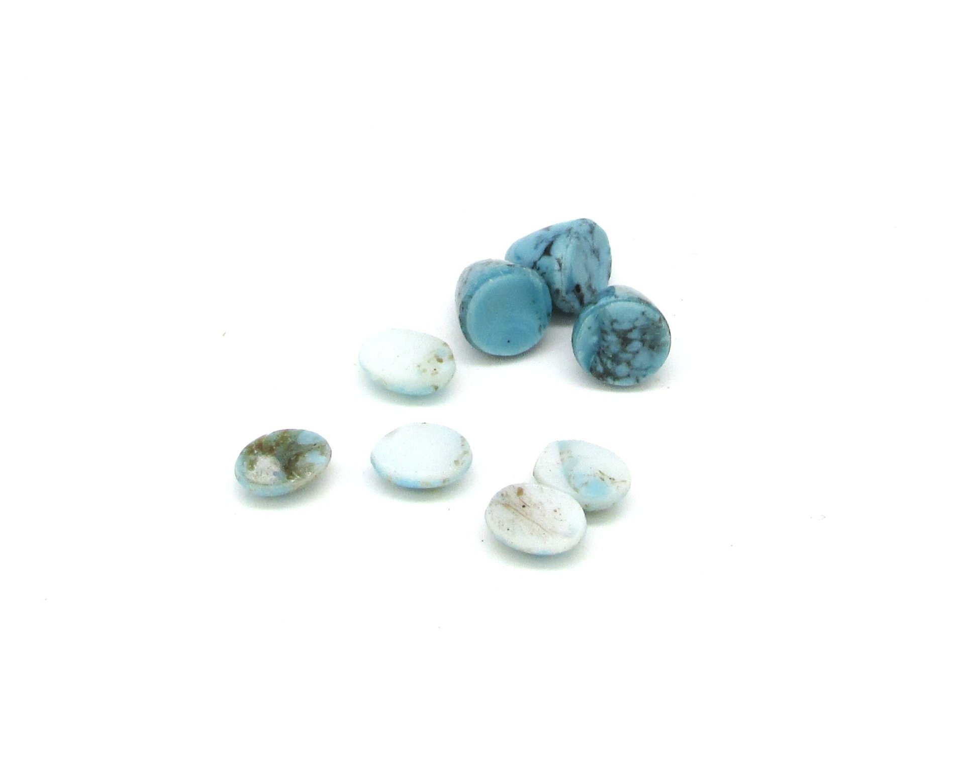 7mm Cabochon Mixed Lot, Vintage Turquoise Matrix Glass Stones