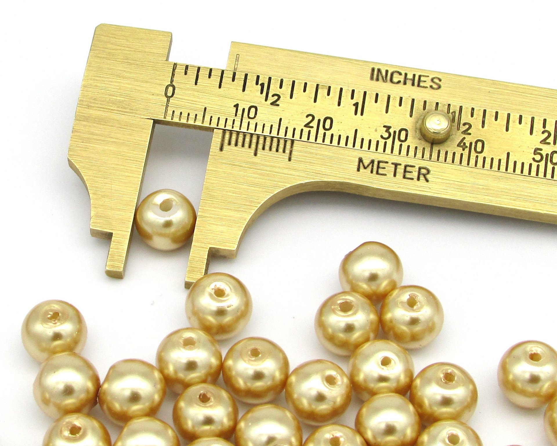 8mm Opaque Gold Rounds, Metallic Lustre Faux Pearl Coated Glass Spacers (50)