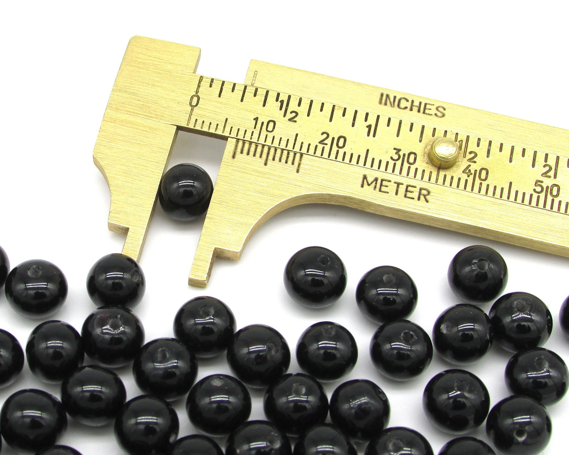 8mm Round Black Glass Beads, Glossy Opaque Jet Spacers (50)