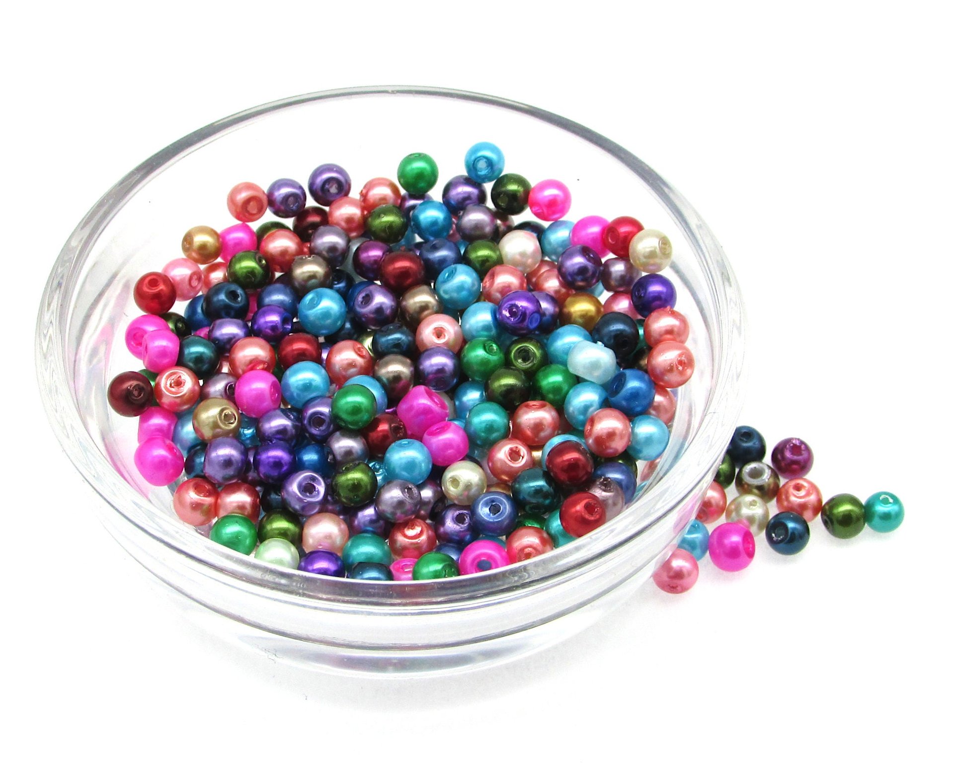 4mm Round Bead Mix, Brightly Colored Opaque Faux Pearl Spacers 20g