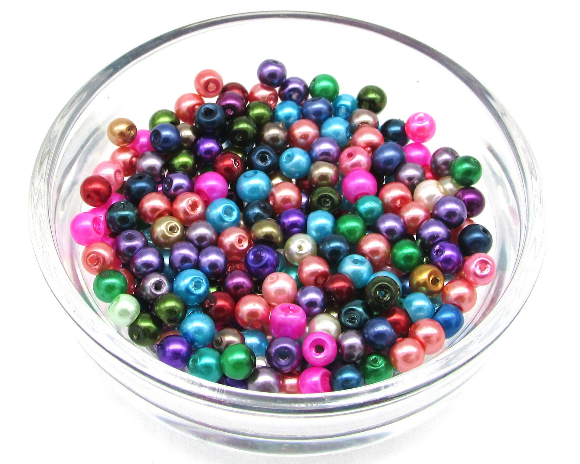 4mm Round Bead Mix, Brightly Colored Opaque Faux Pearl Spacers 20g