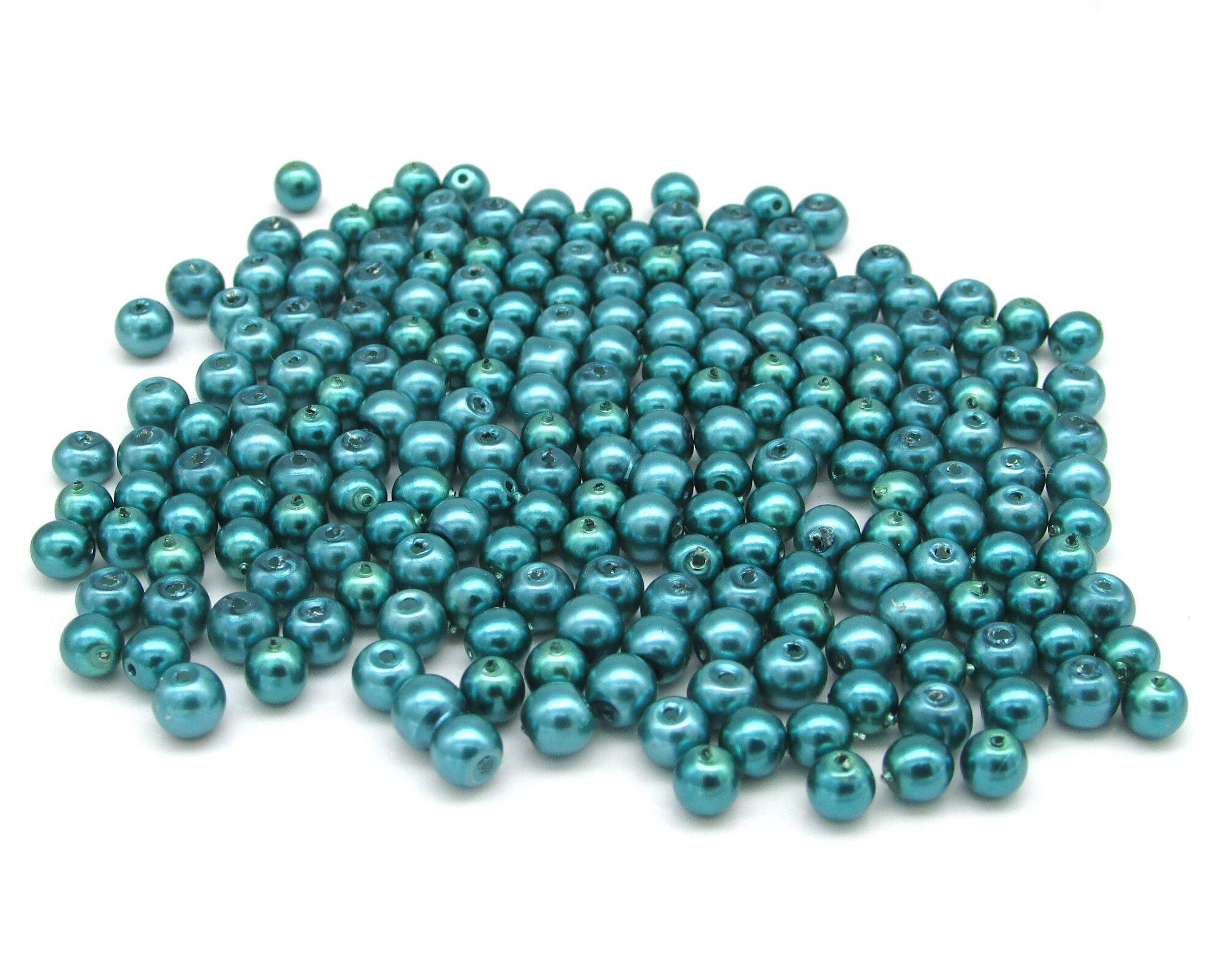 4mm Round Glass Pearls, Opaque Teal Lustre Beads (20g)