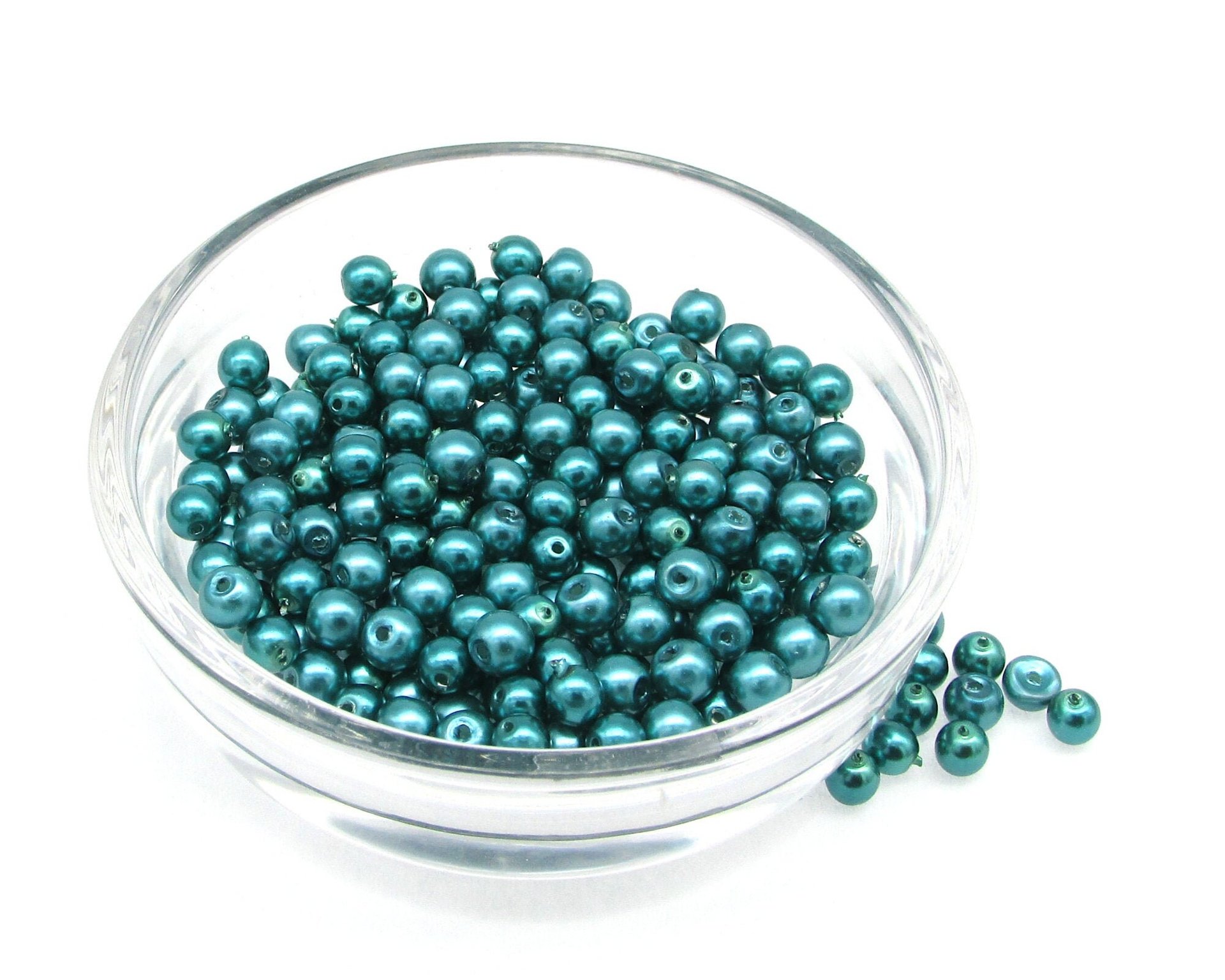 4mm Round Glass Pearls, Opaque Teal Lustre Beads (20g)