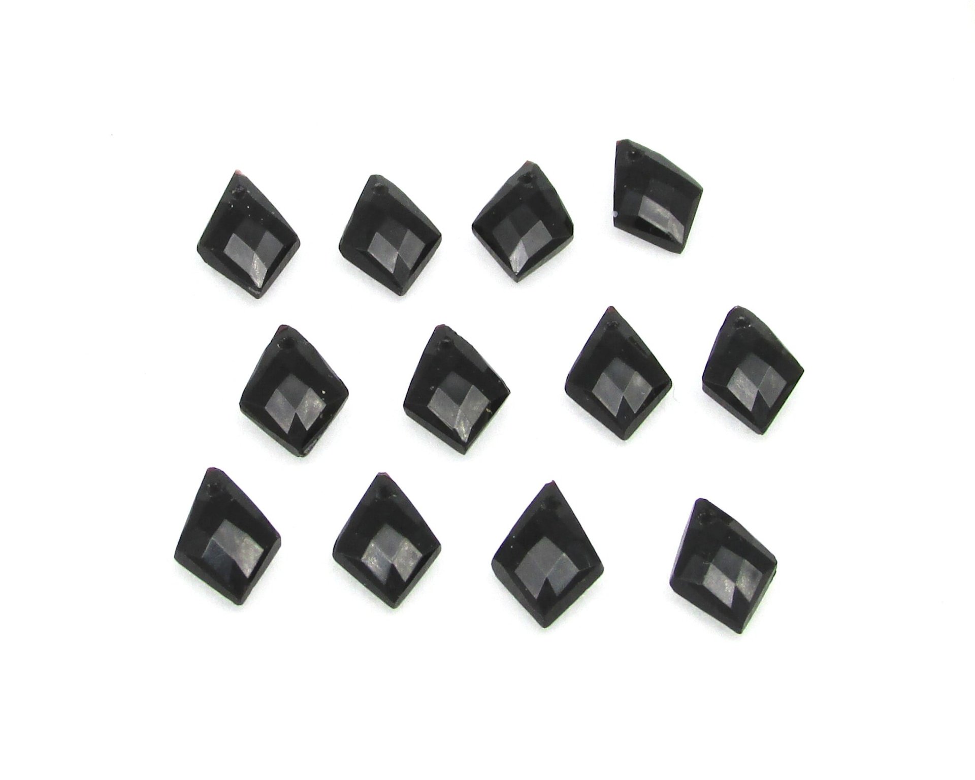 9x7mm Jet Kite Briolettes, Faceted Czech Glass Fire Polished Angular Drop Beads