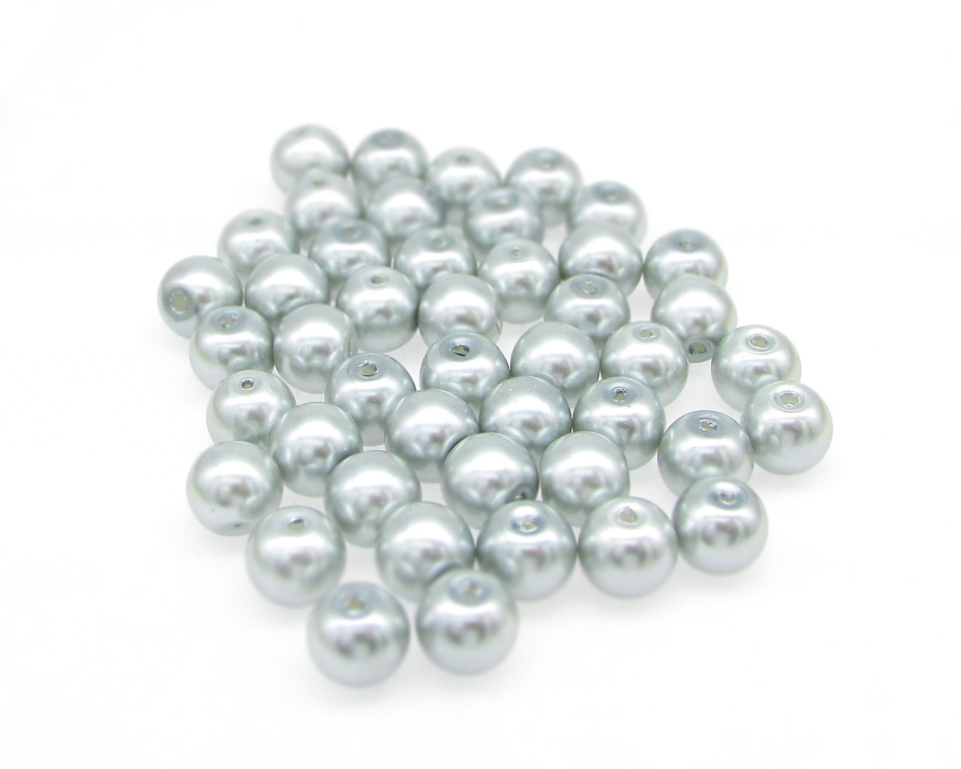 8mm Round Glass Pearls, Opaque Silver Gray Lustre Beads
