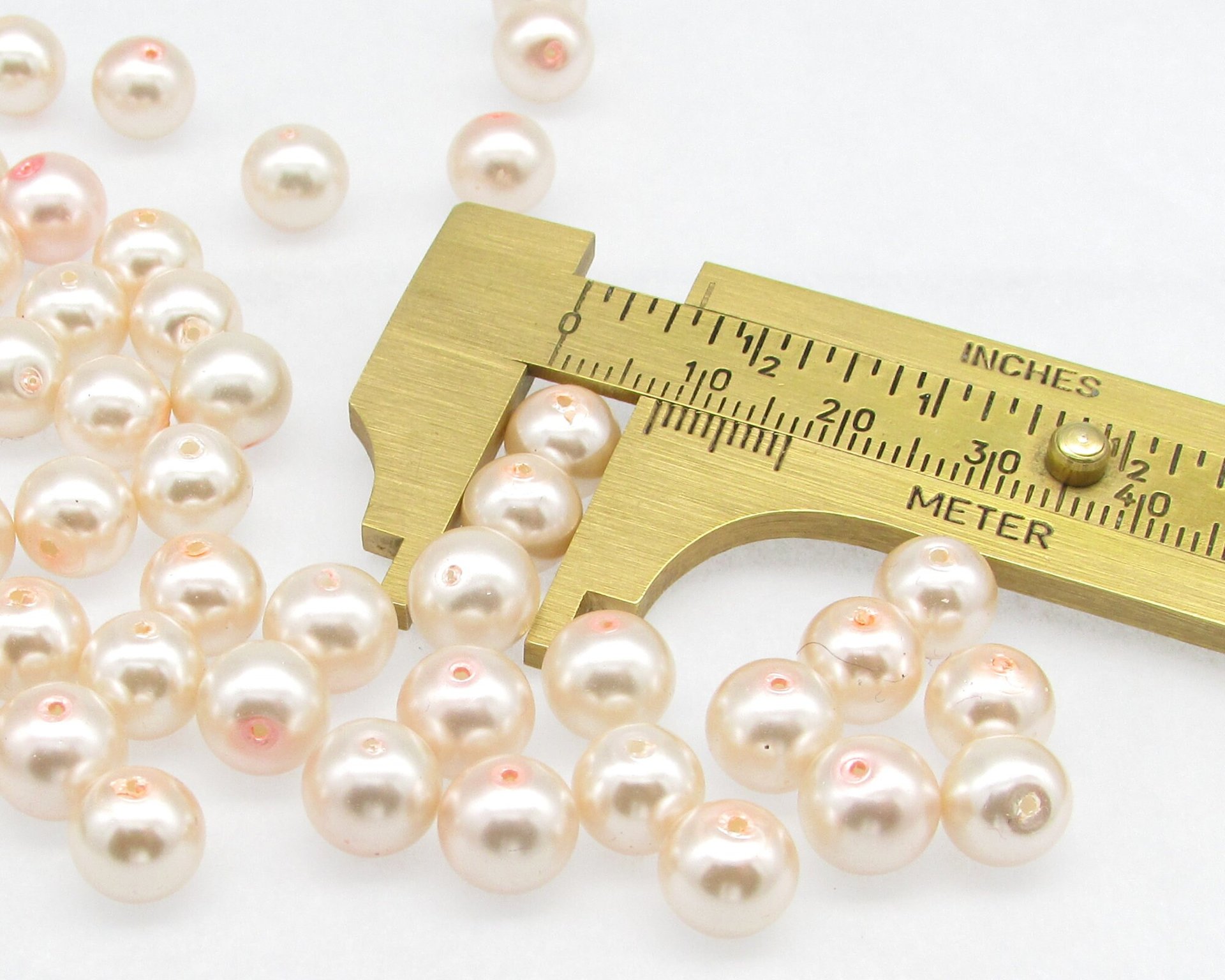 8mm Round Light Pink Glass Pearls, Opaque Pastel Lustre Beads (50)