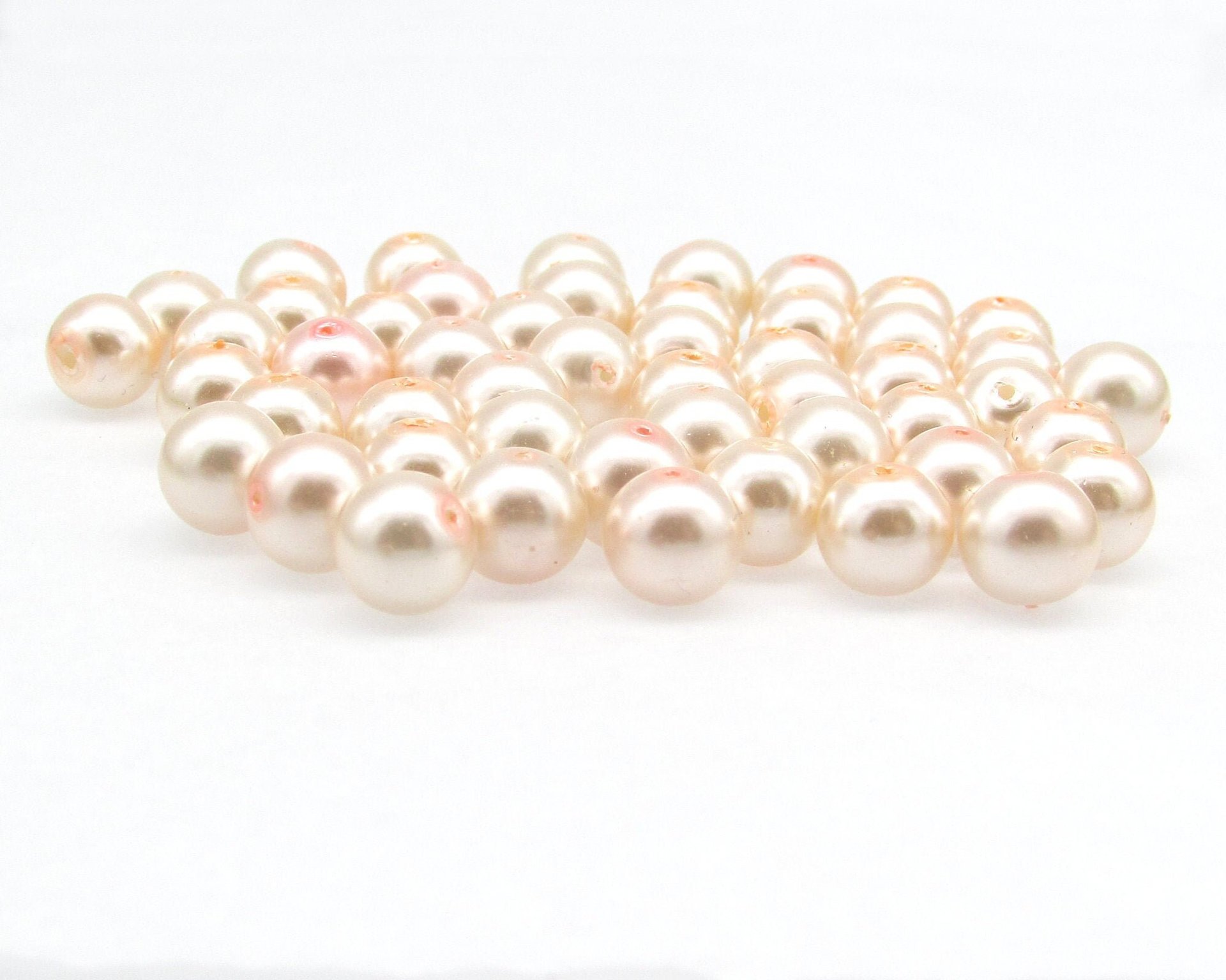 8mm Round Light Pink Glass Pearls, Opaque Pastel Lustre Beads (50)