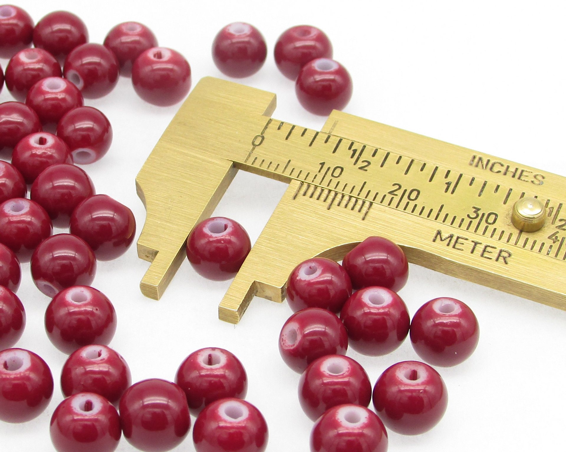 8mm Round Glass Beads, Opaque Dark Red Smooth Pressed Glass Spacers (50)