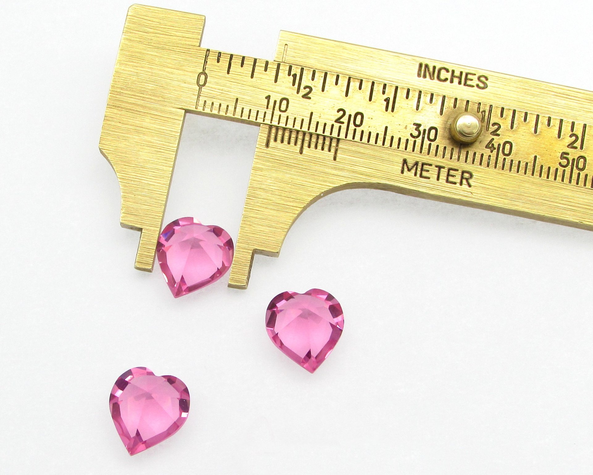 11mm Rhinestone Hearts, Rose Pink Faceted Point Back Unfoiled Crystal Gems