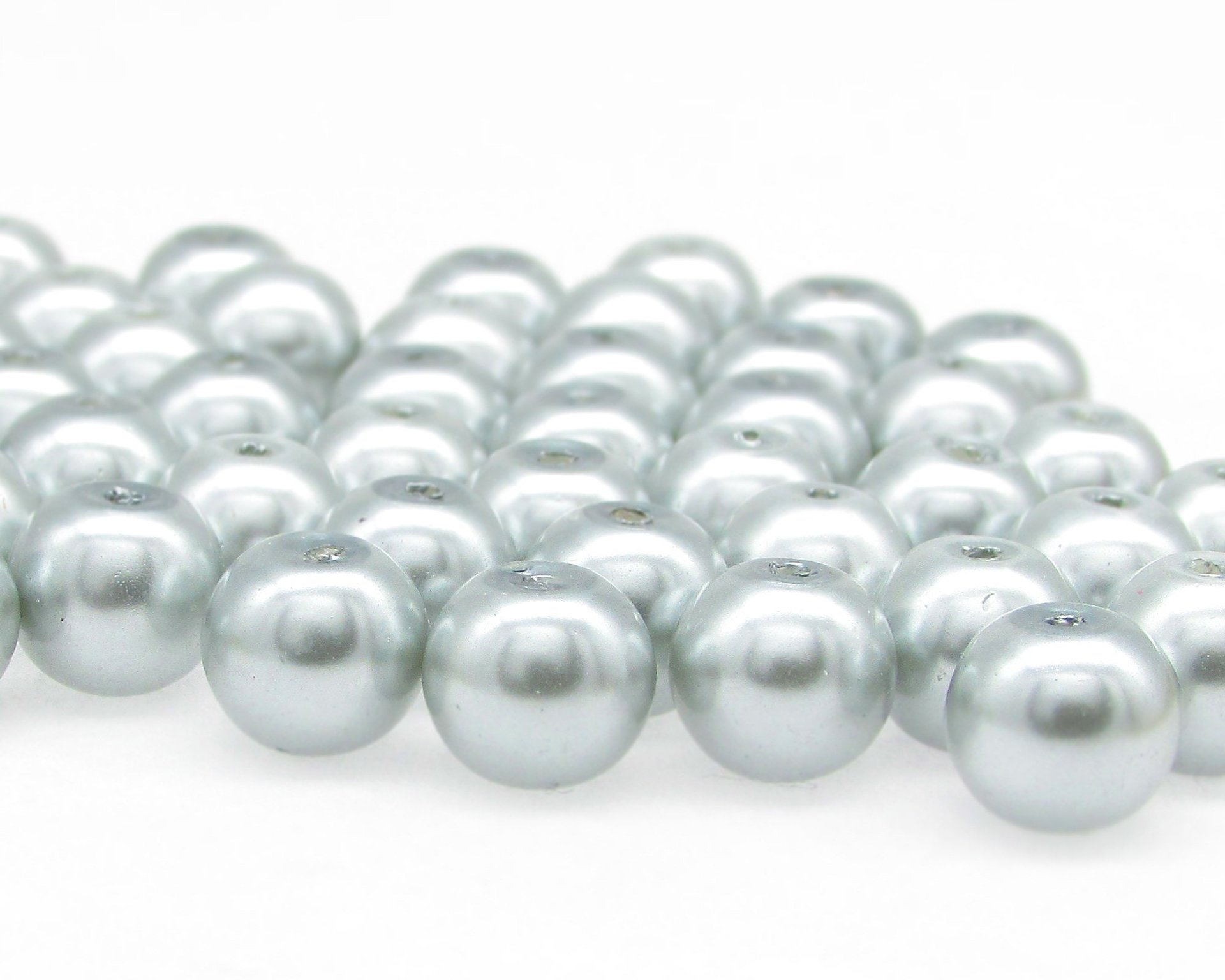 8mm Round Glass Pearls, Opaque Silver Gray Lustre Beads