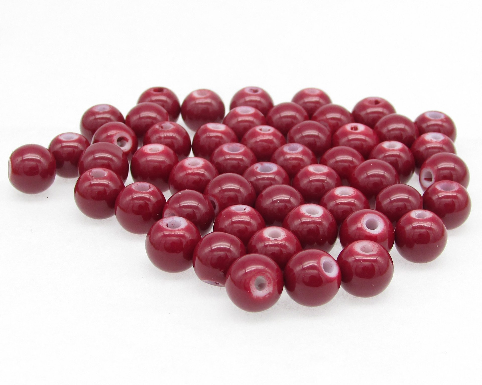8mm Round Glass Beads, Opaque Dark Red Smooth Pressed Glass Spacers (50)