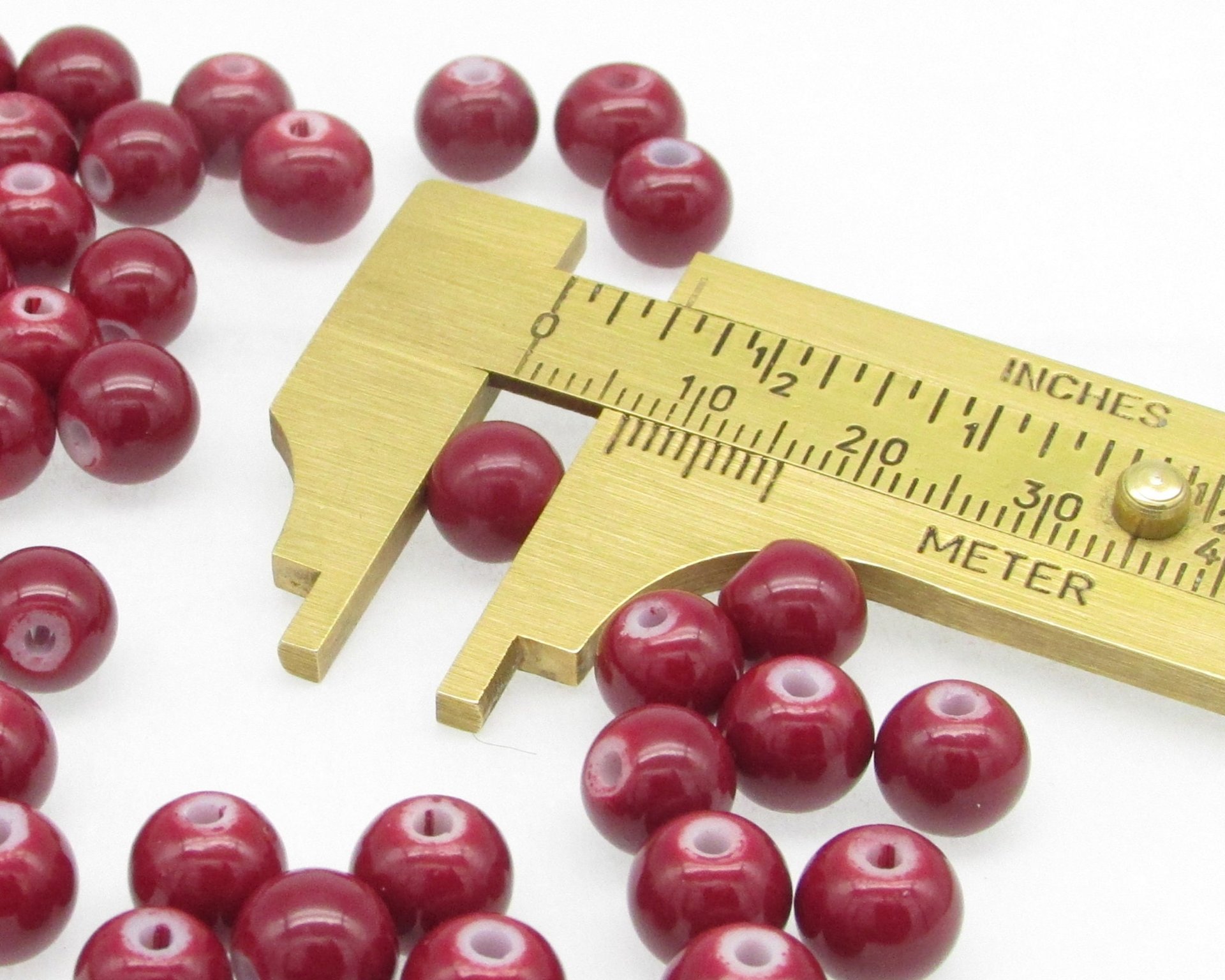8mm Round Glass Beads, Opaque Dark Red Smooth Pressed Glass Spacers (50)